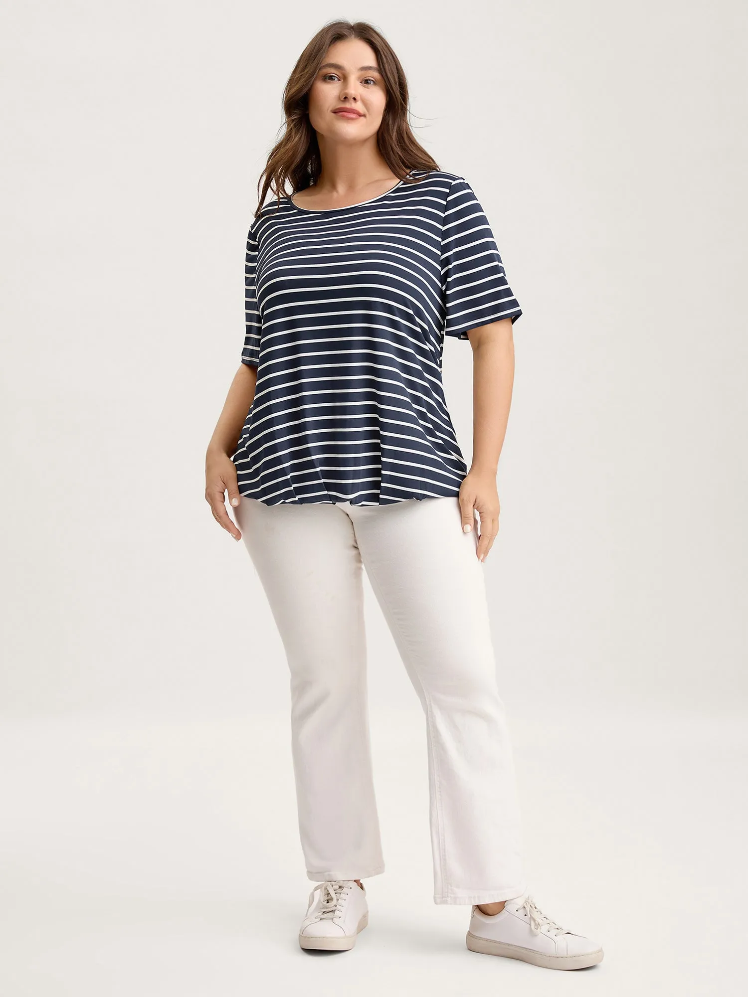 Striped Relaxed Fit Round Neck T-Shirt sold by Bloomchic product image thumbnail 3