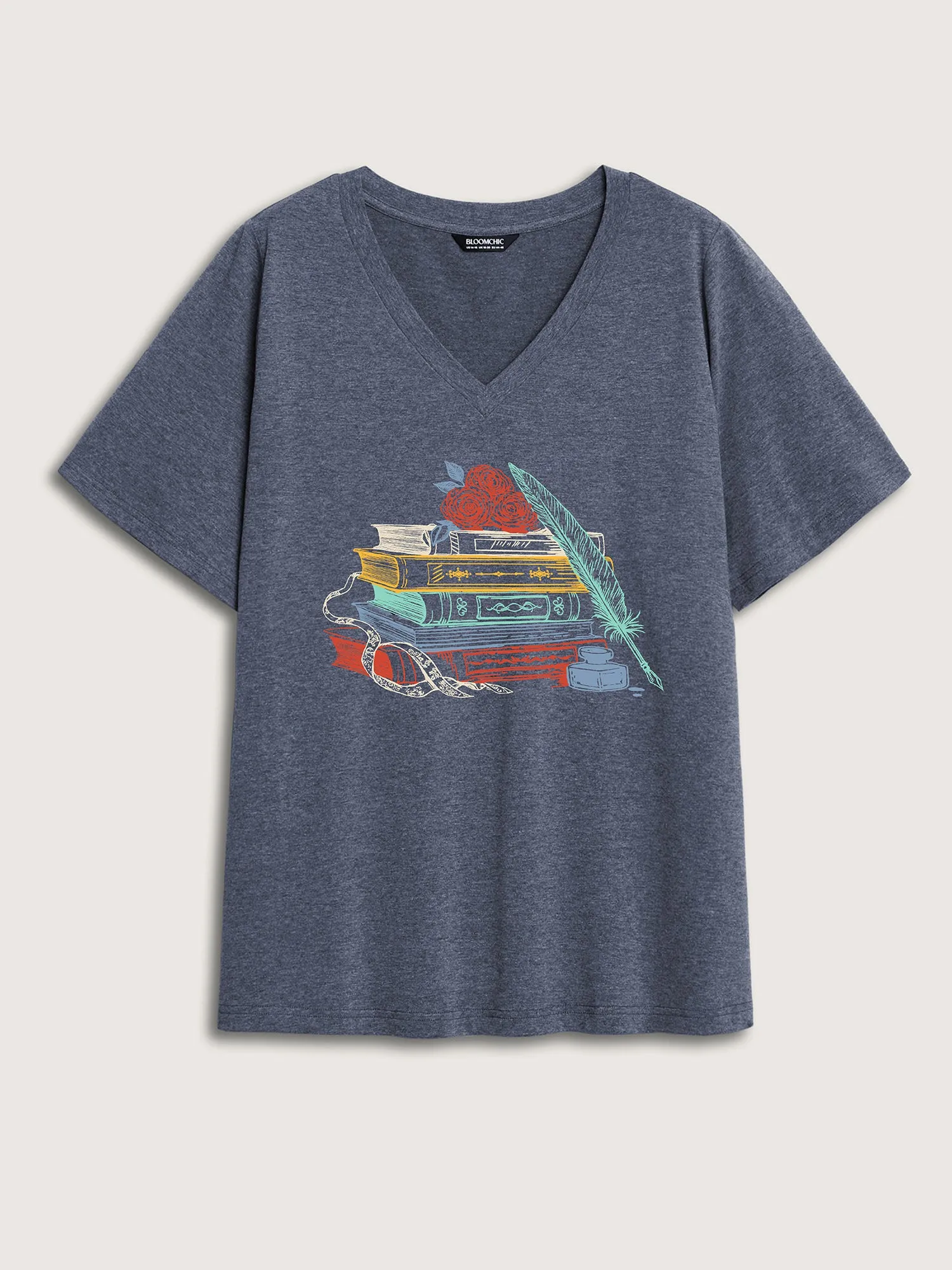 Romantic Books V-Neck T-Shirt sold by Bloomchic product image thumbnail 5