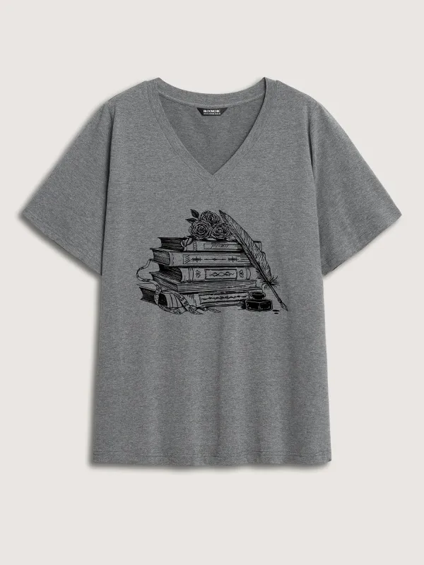 Romantic Books V-Neck T-Shirt sold by Bloomchic