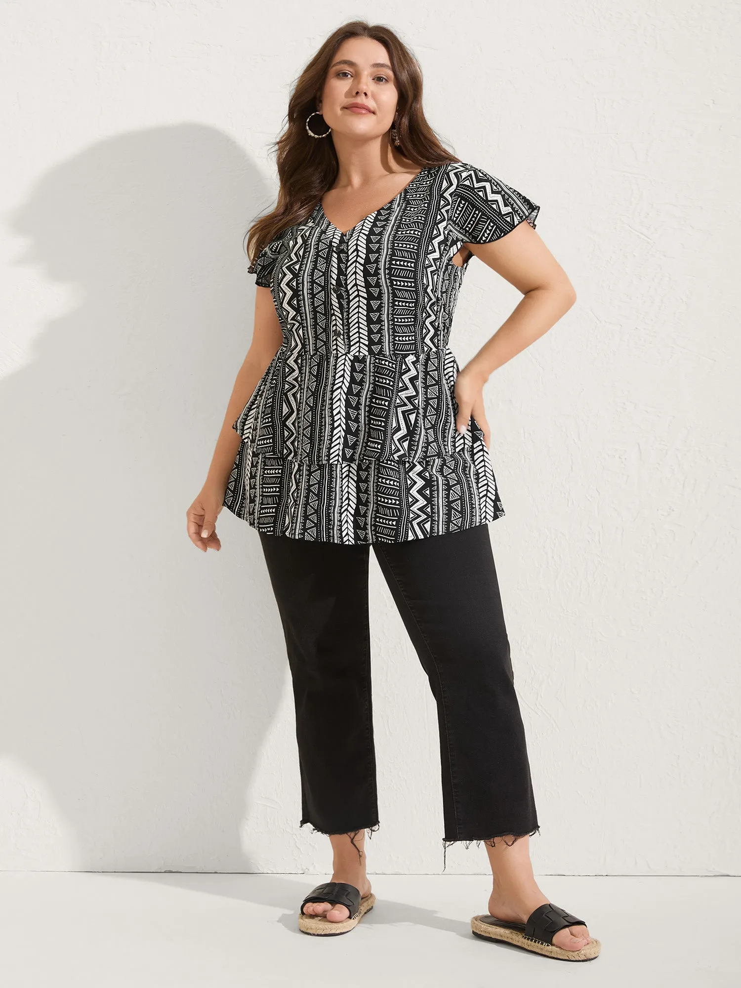 Geometric Print Button Layered Blouse sold by Bloomchic product image thumbnail 3