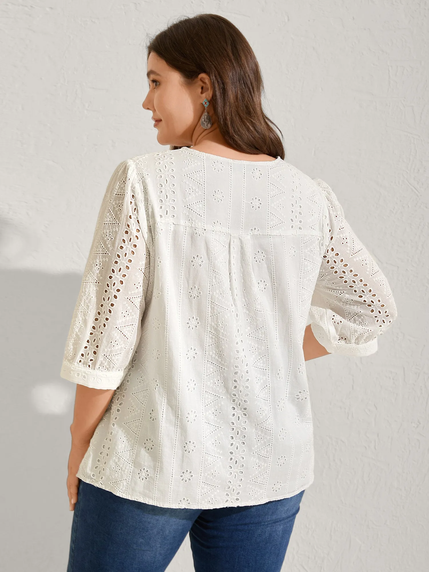 Cotton Eyelet Embroidery V-Neck Blouse sold by Bloomchic product image thumbnail 4