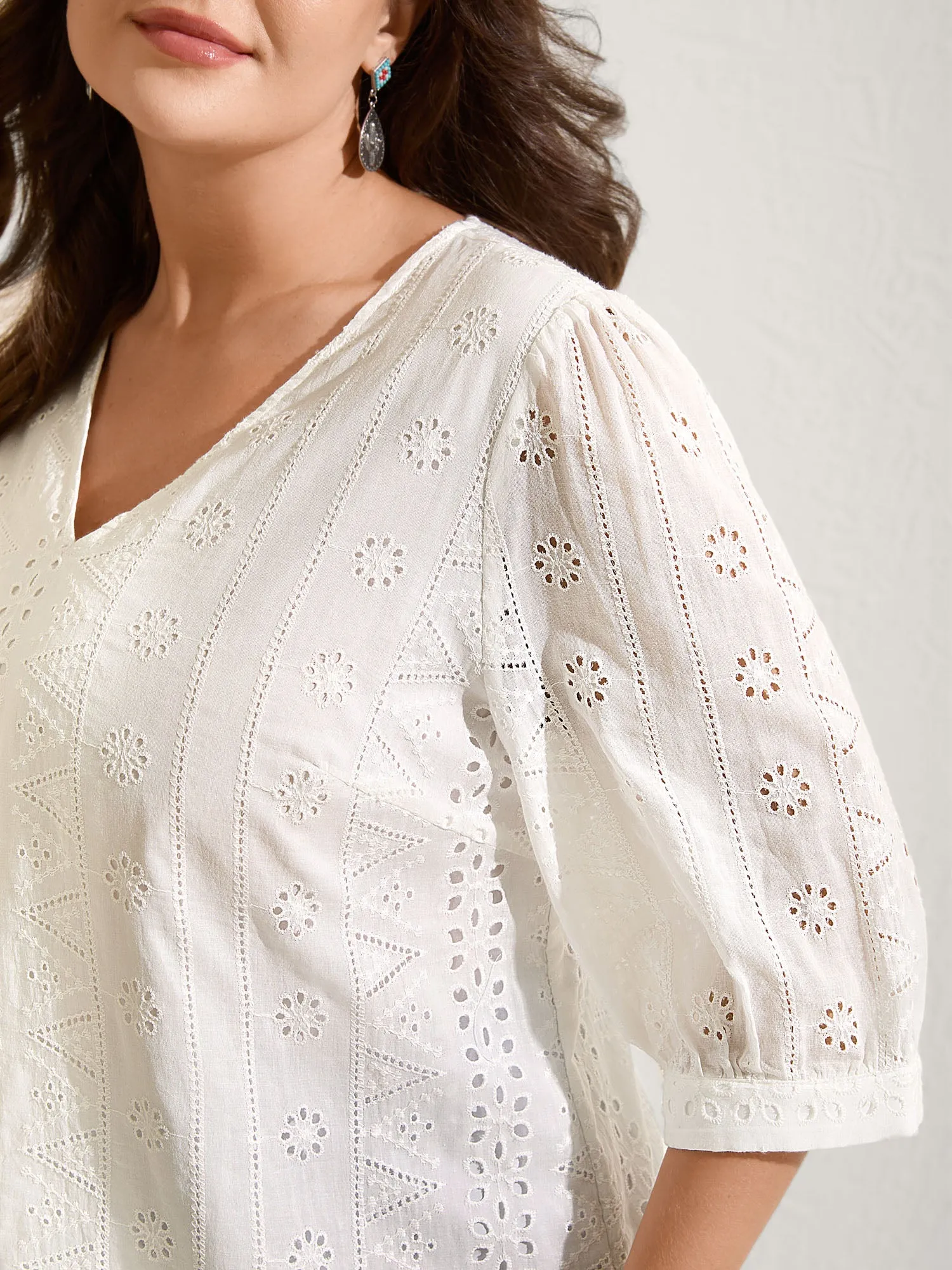 Cotton Eyelet Embroidery V-Neck Blouse sold by Bloomchic product image thumbnail 2