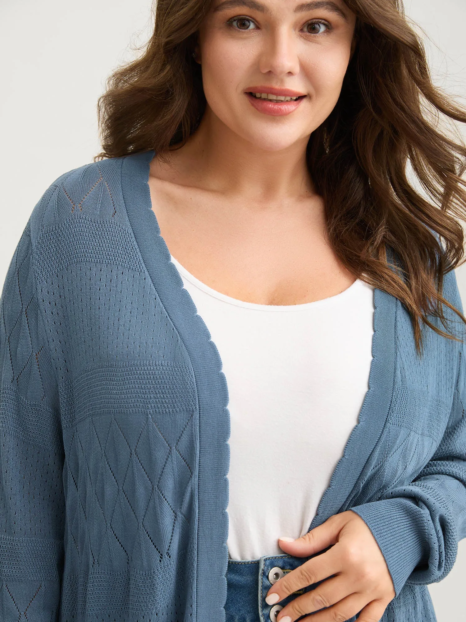 Textured Arc Hem Front-Open Lightweight Cardigan sold by Bloomchic product image thumbnail 2