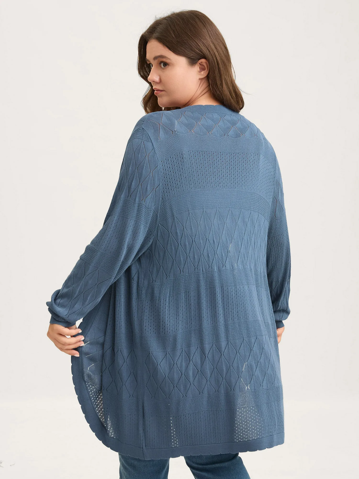 Textured Arc Hem Front-Open Lightweight Cardigan sold by Bloomchic product image thumbnail 4