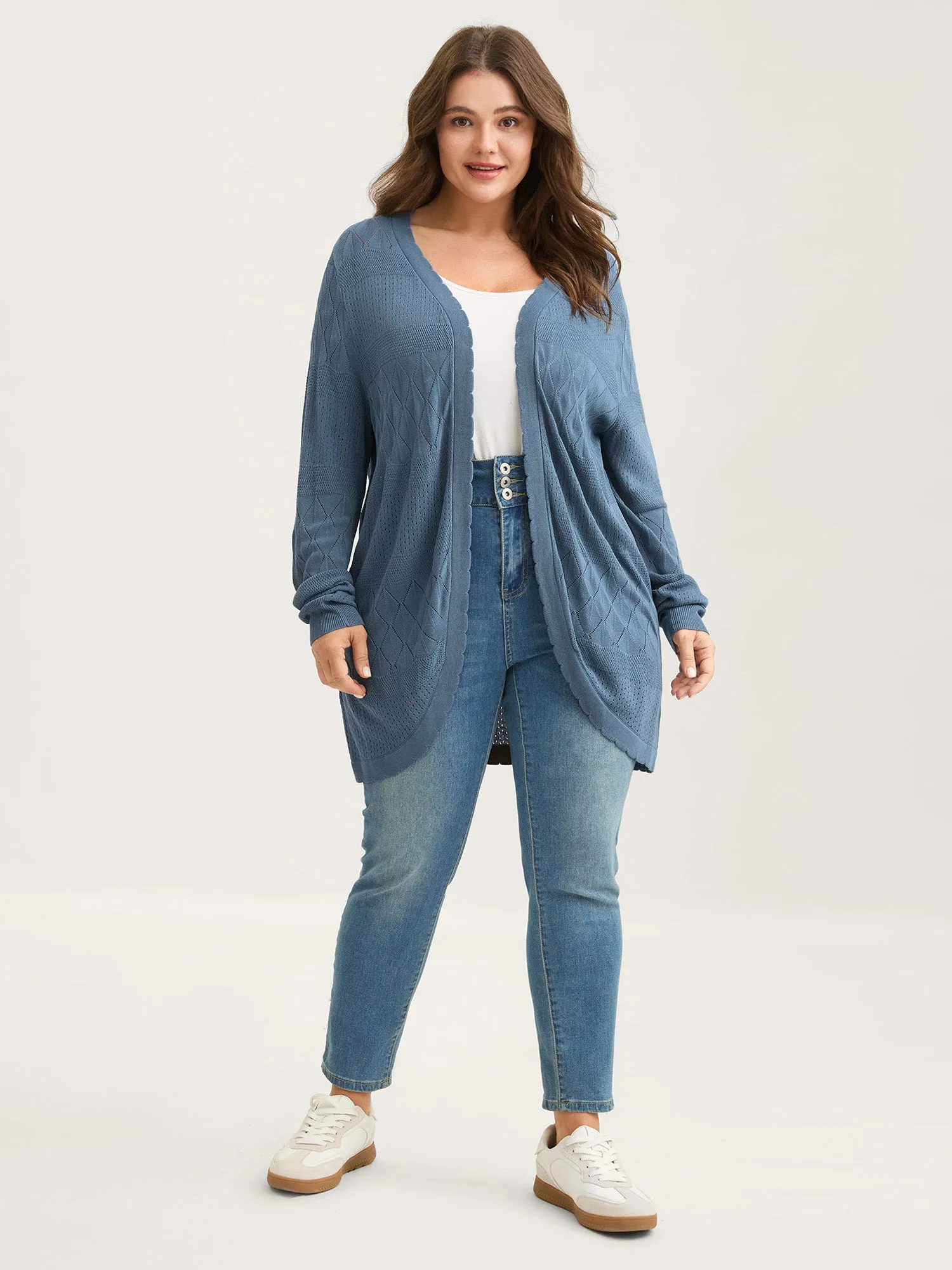 Textured Arc Hem Front-Open Lightweight Cardigan sold by Bloomchic product image thumbnail 3