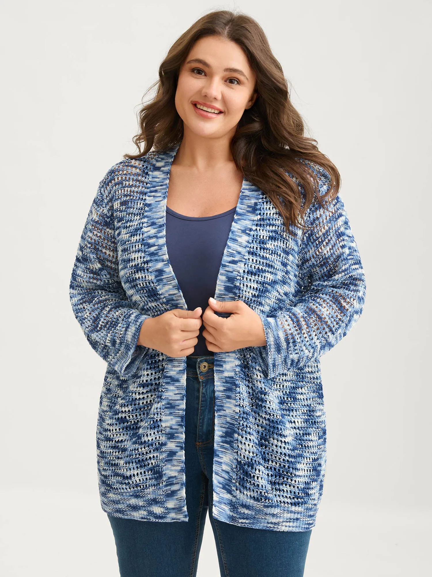 Abstract Textured Cut-Out Knit Cardigan sold by Bloomchic