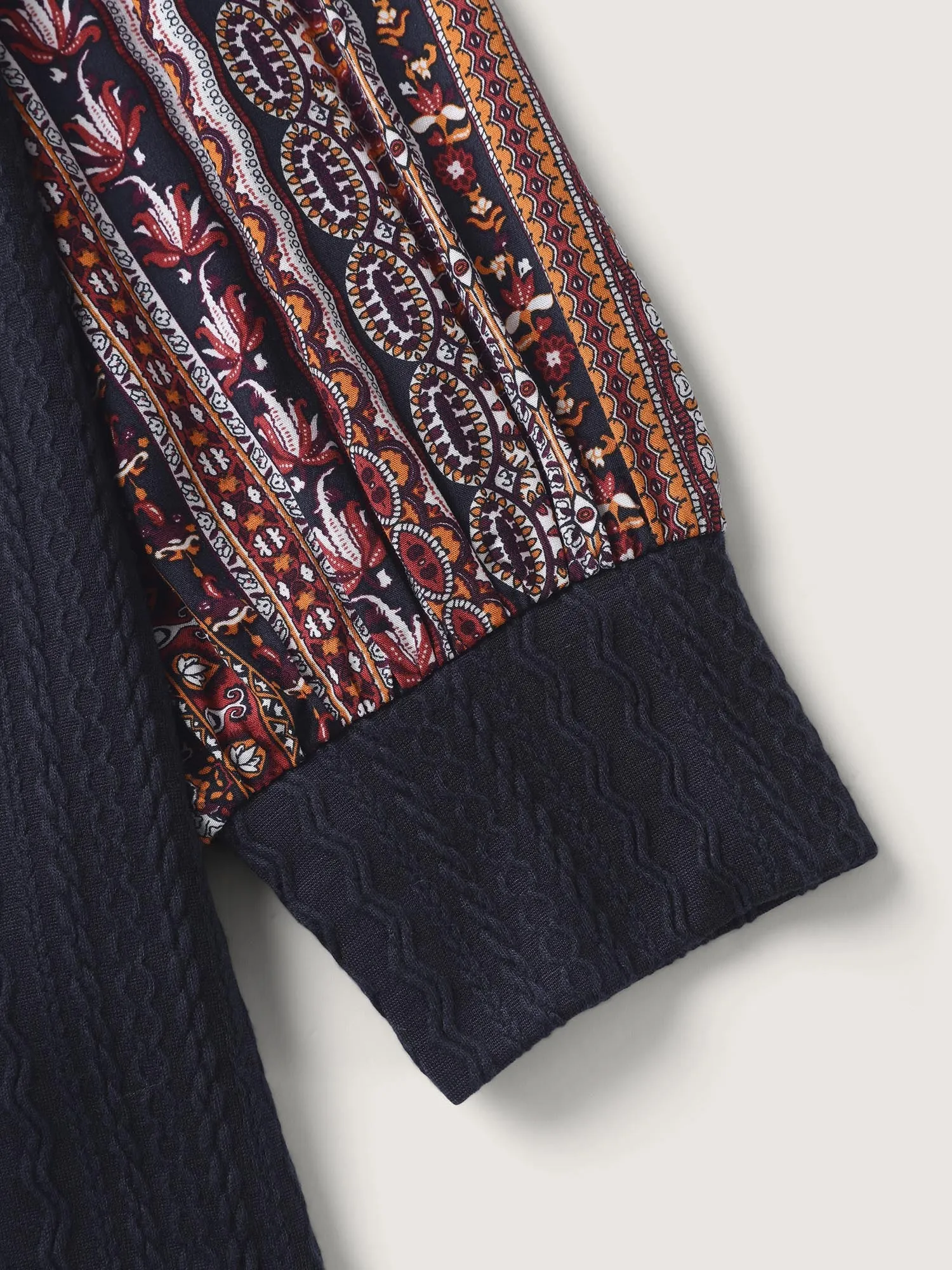 Textured Striped Sleeve Contrast Sweatshirt sold by Bloomchic product image thumbnail 5