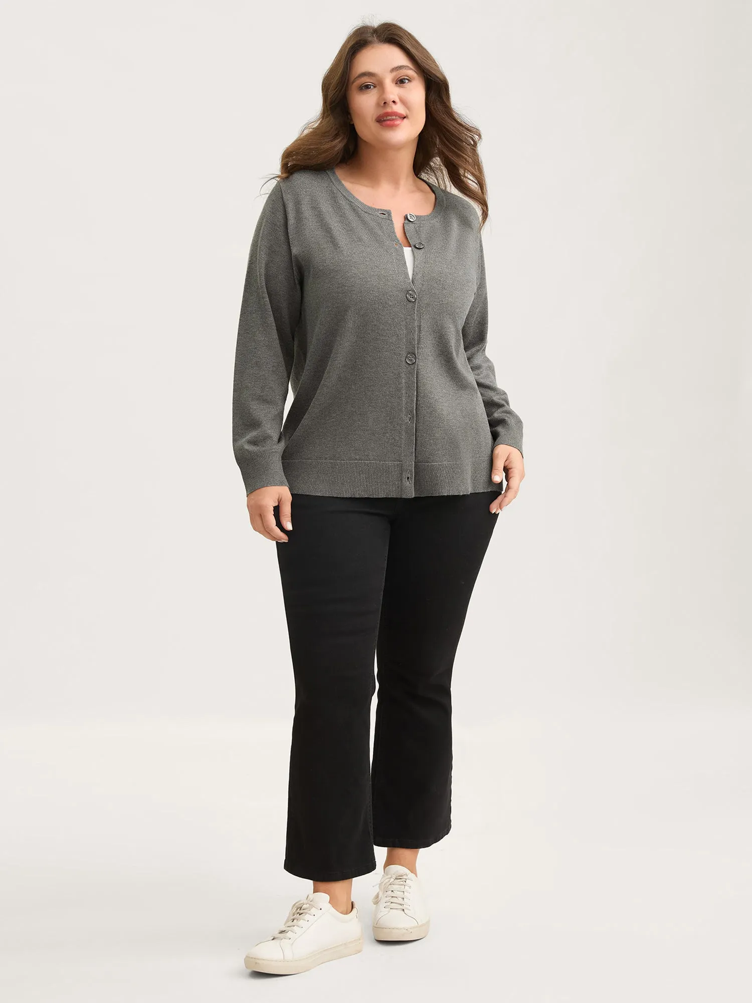 Supersoft Button Round Neck Lightweight Cardigan sold by Bloomchic product image thumbnail 2