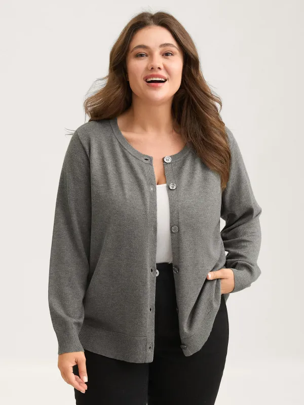 Supersoft Button Round Neck Lightweight Cardigan sold by Bloomchic