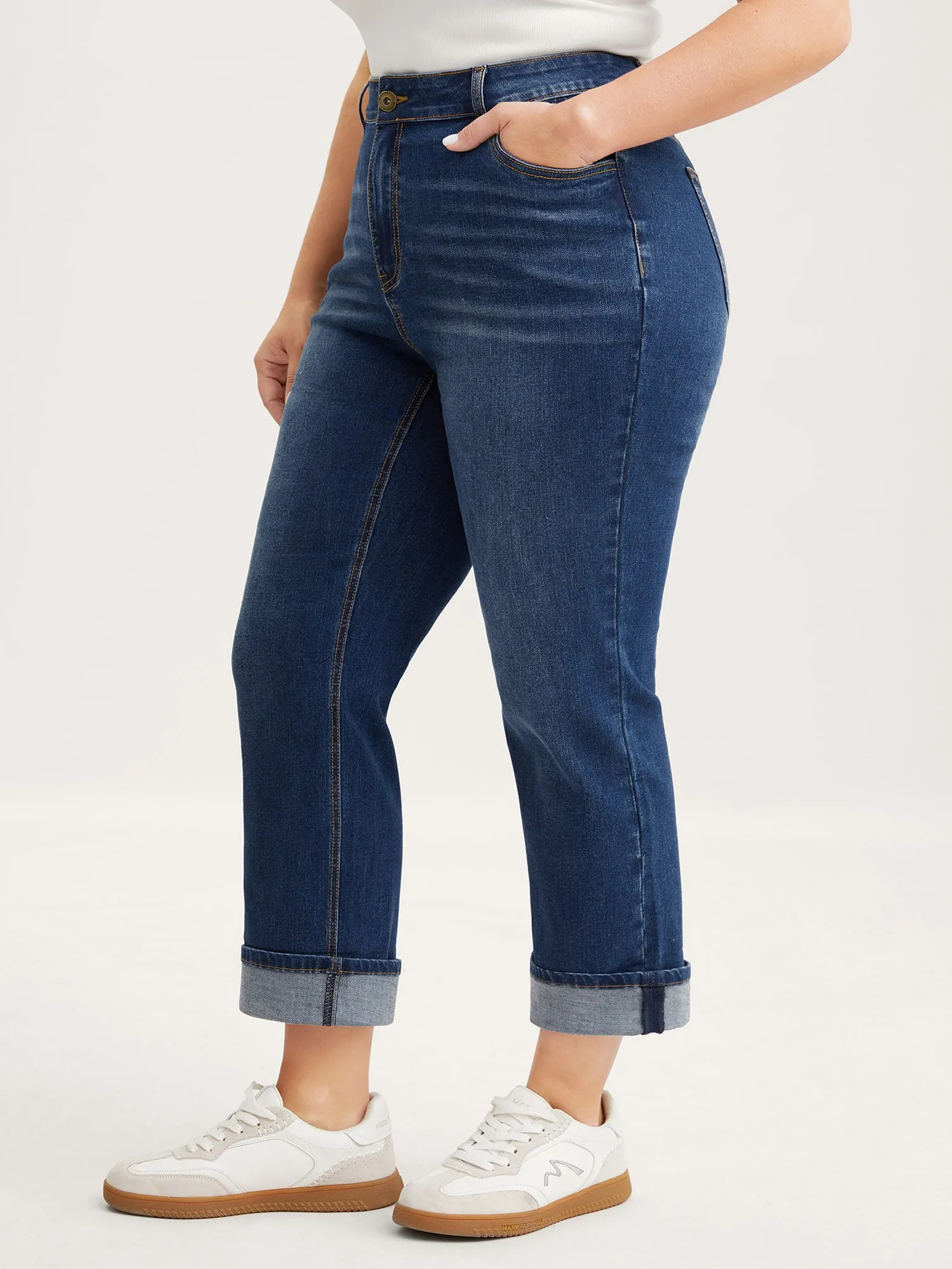 Stretch Rolled Hem Straight-Leg Jeans sold by Bloomchic product image thumbnail 3
