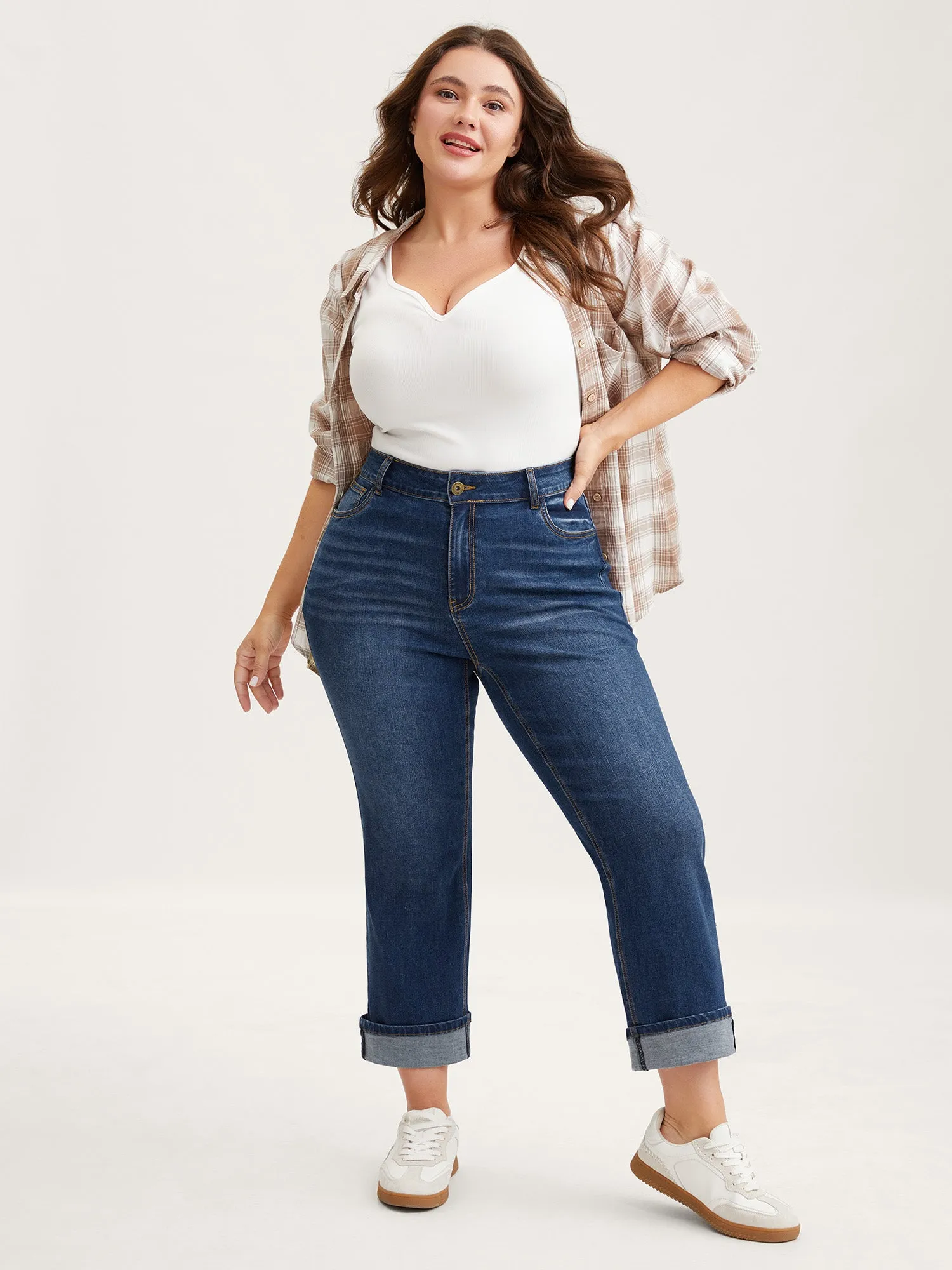 Stretch Rolled Hem Straight-Leg Jeans sold by Bloomchic product image thumbnail 2