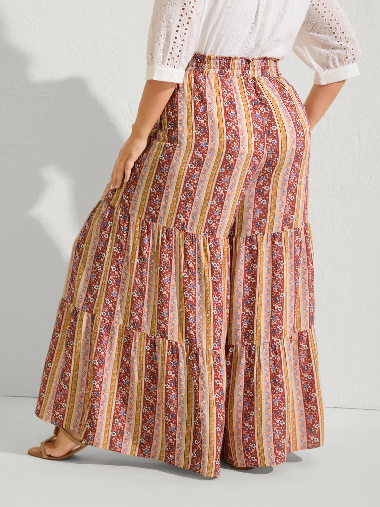 Floral Stripes Shirred Waist Wide-Leg Pants sold by Bloomchic product image thumbnail 4