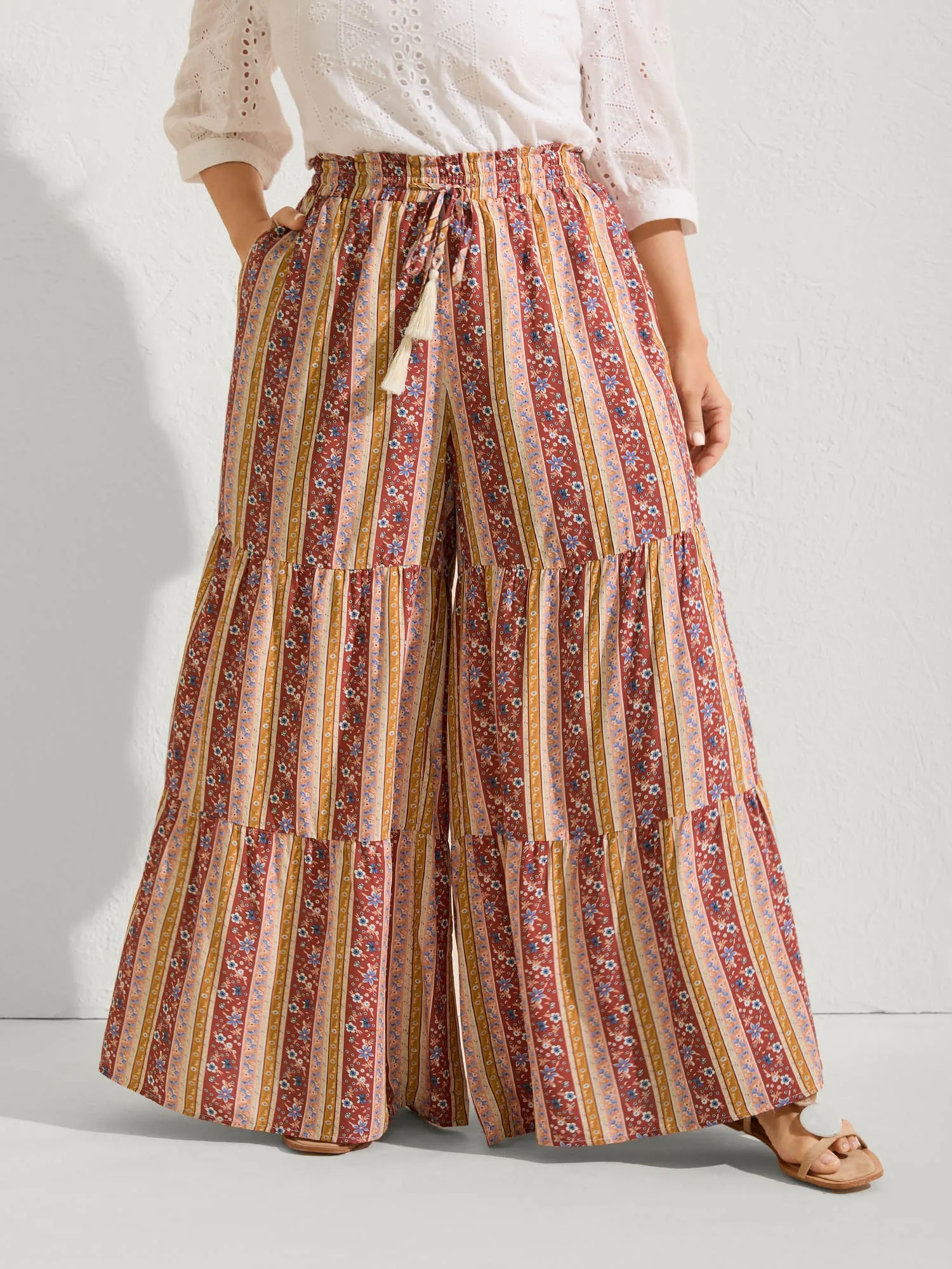 Floral Stripes Shirred Waist Wide-Leg Pants sold by Bloomchic product image thumbnail 3