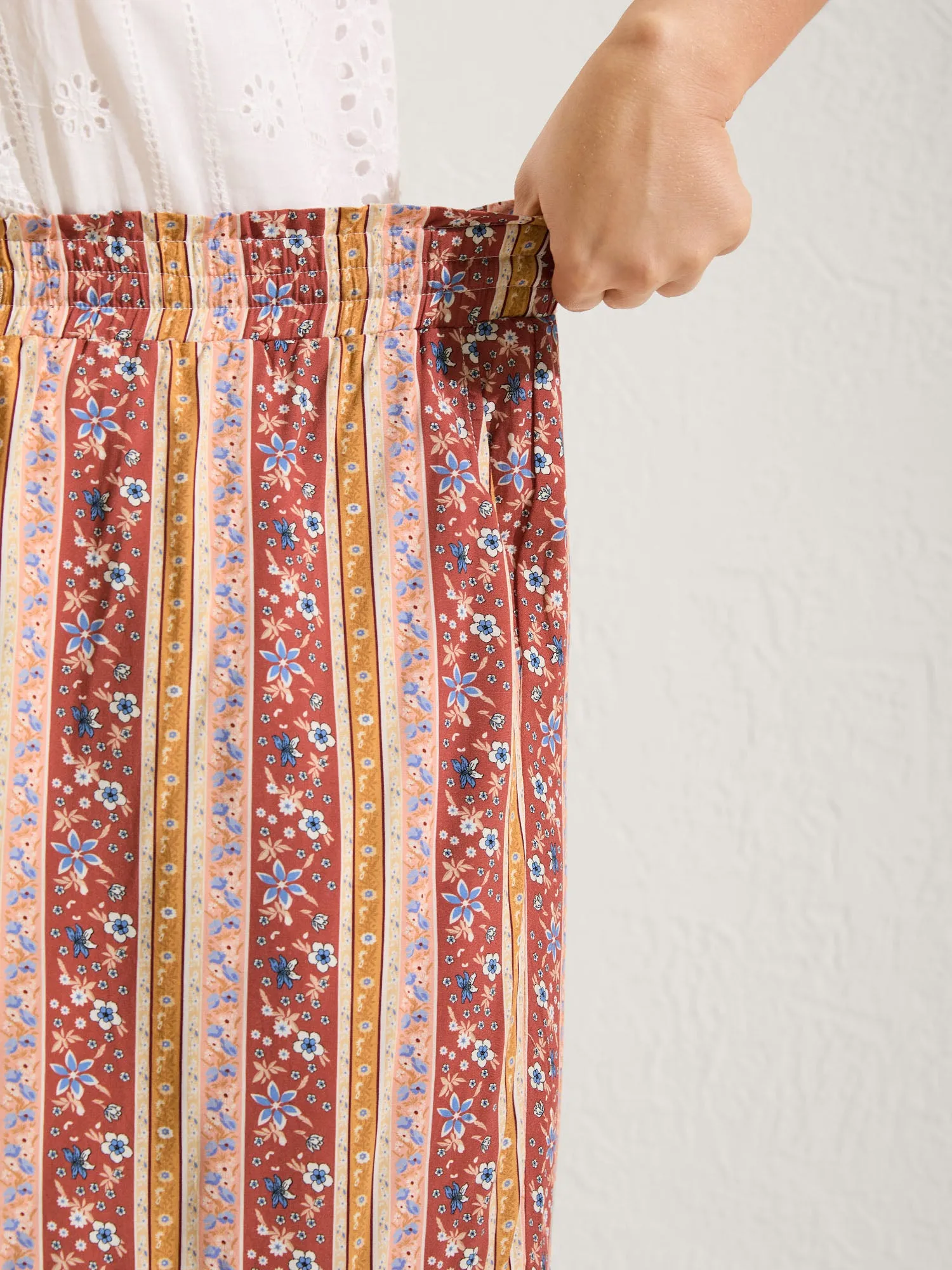 Floral Stripes Shirred Waist Wide-Leg Pants sold by Bloomchic product image thumbnail 2