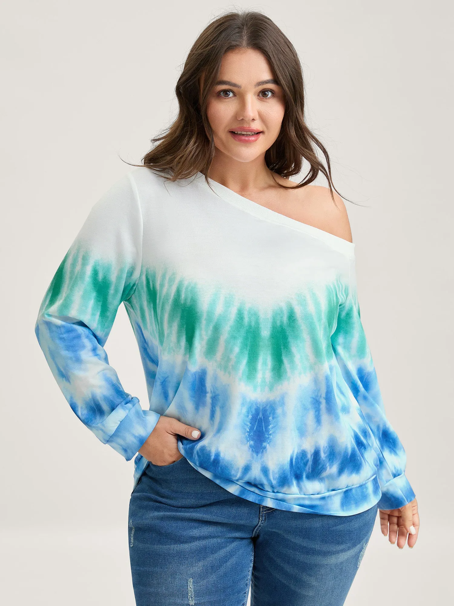 Tie-Dye One-Shoulder Sweatshirt sold by Bloomchic