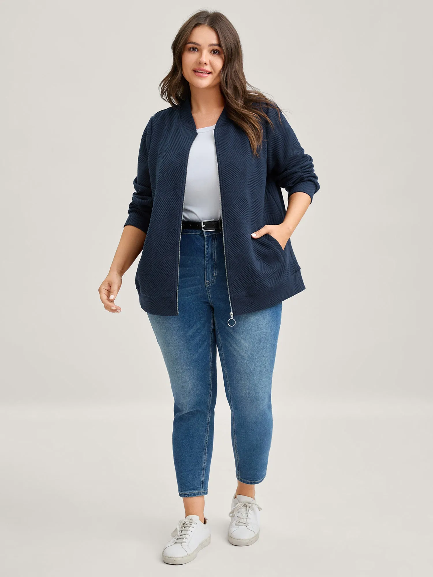 Textured Solid Pockets Zipper Jacket sold by Bloomchic product image thumbnail 2