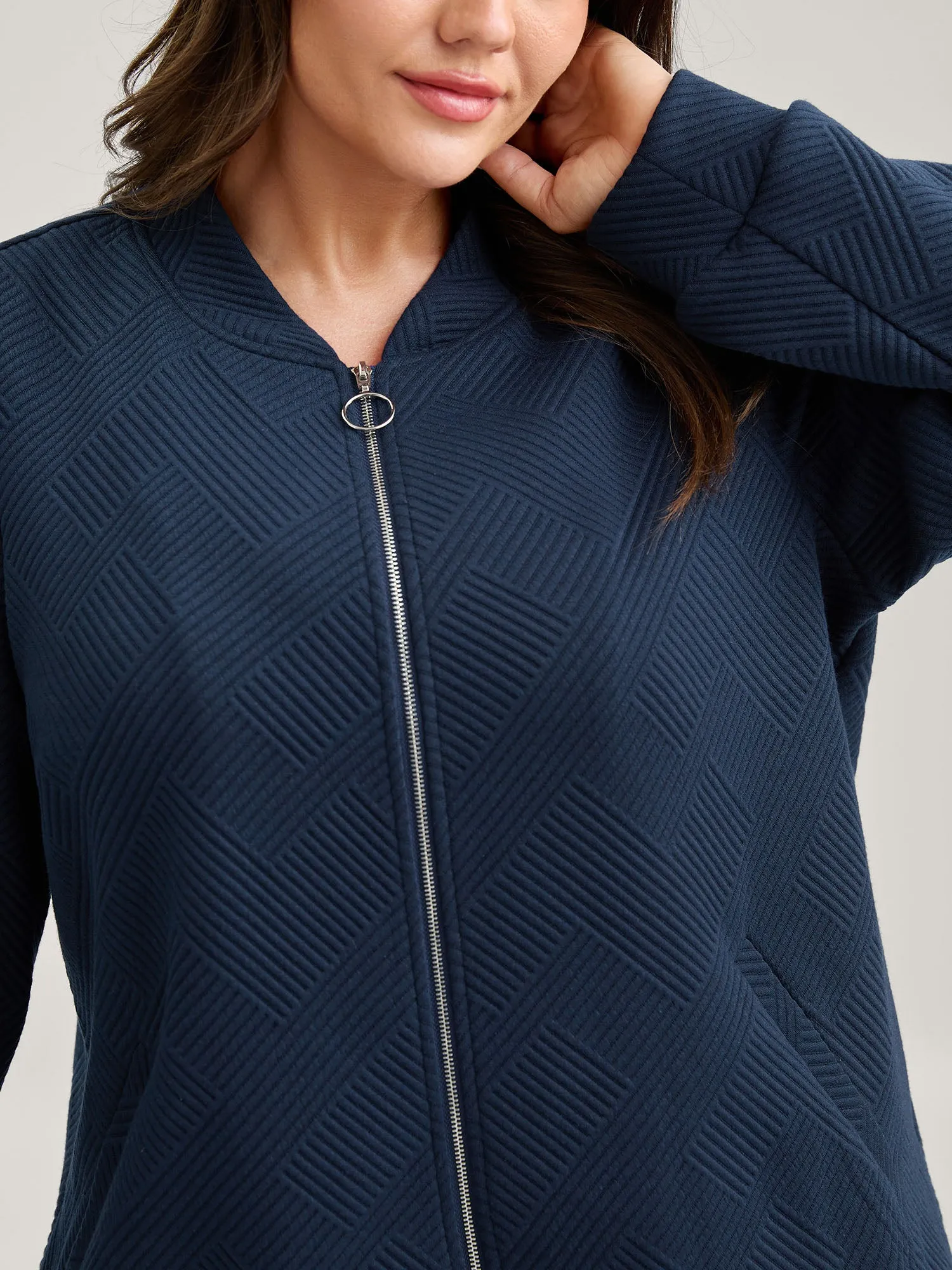 Textured Solid Pockets Zipper Jacket sold by Bloomchic product image thumbnail 3