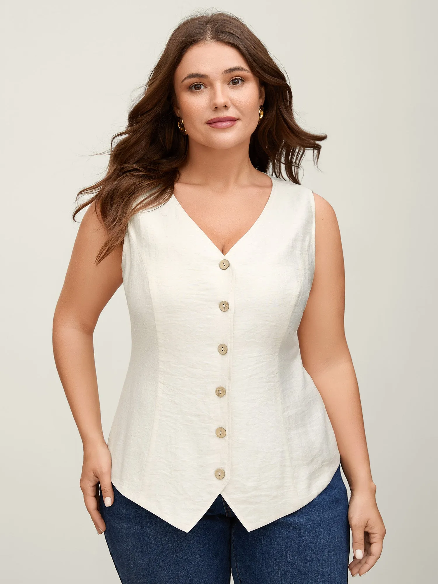 Linen Solid Button Vest sold by Bloomchic