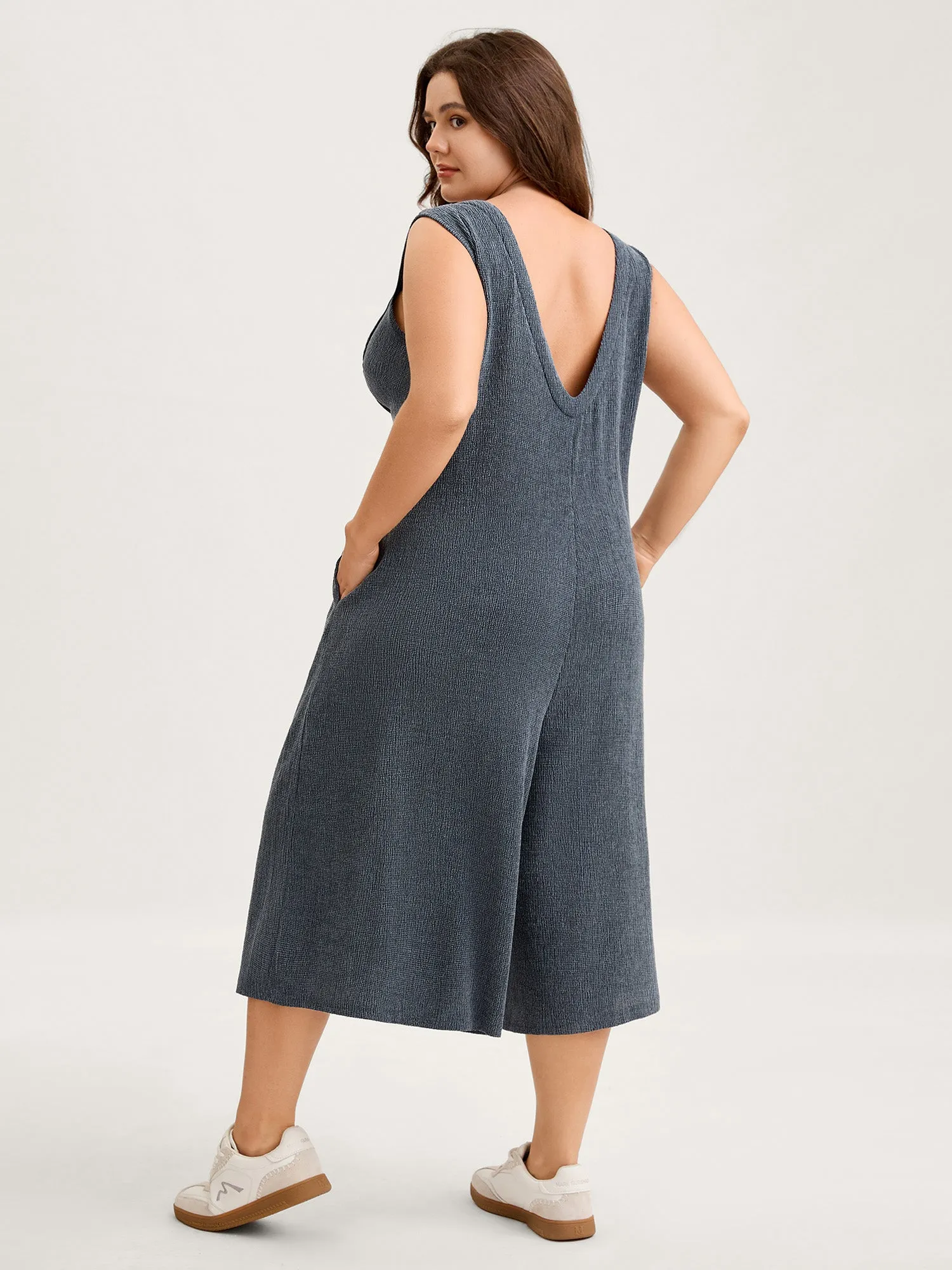 Stretchy Textured Pleated Wide-Leg Jumpsuit sold by Bloomchic product image thumbnail 4