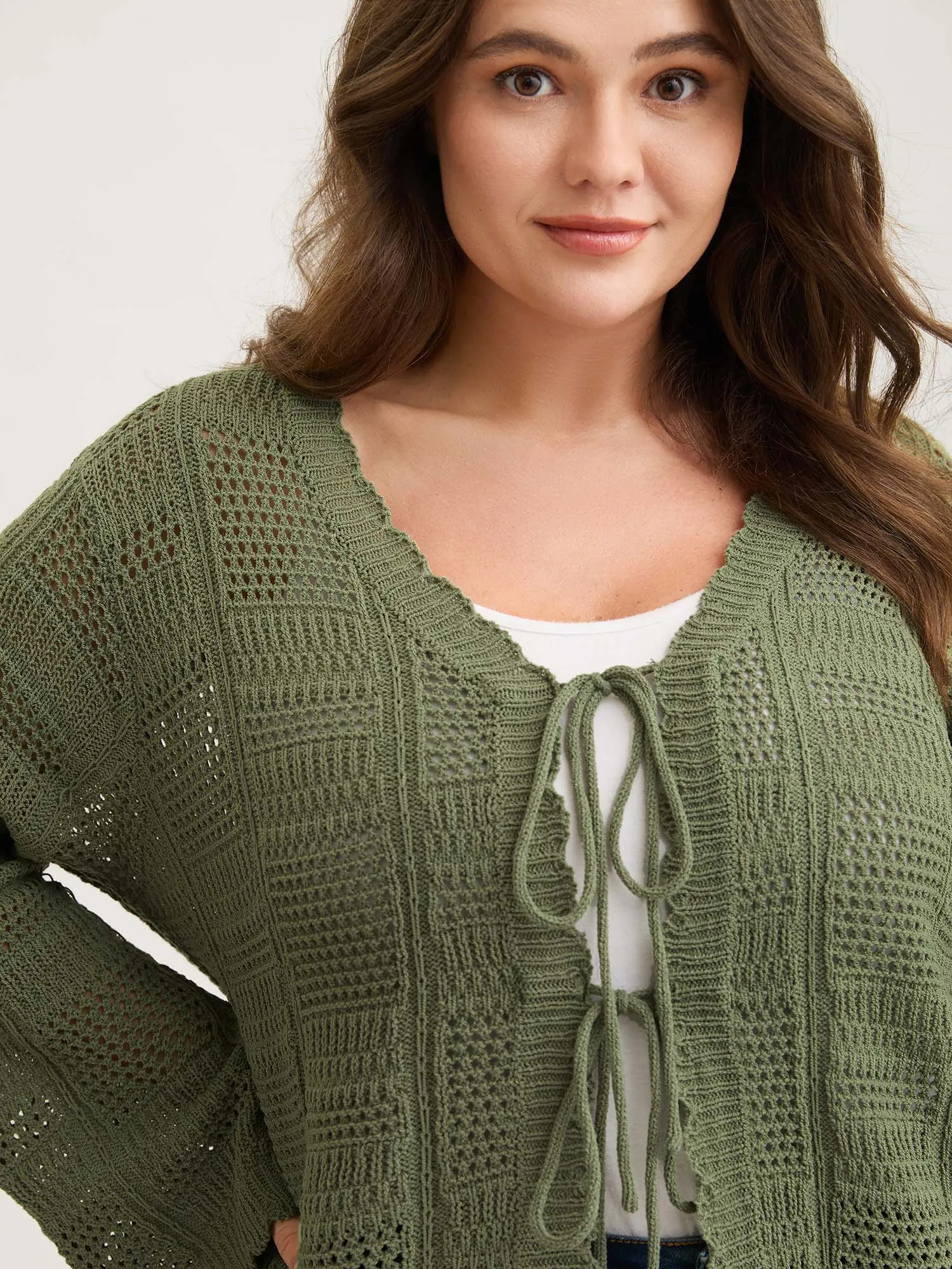 Crochet Textured Front-Tie Knit Cardigan sold by Bloomchic product image thumbnail 4