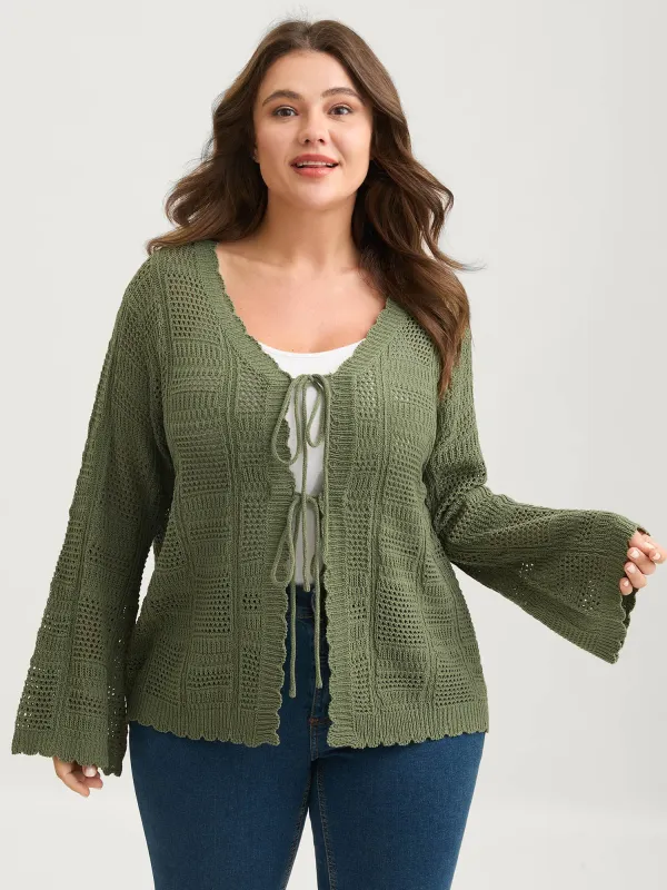 Crochet Textured Front-Tie Knit Cardigan sold by Bloomchic