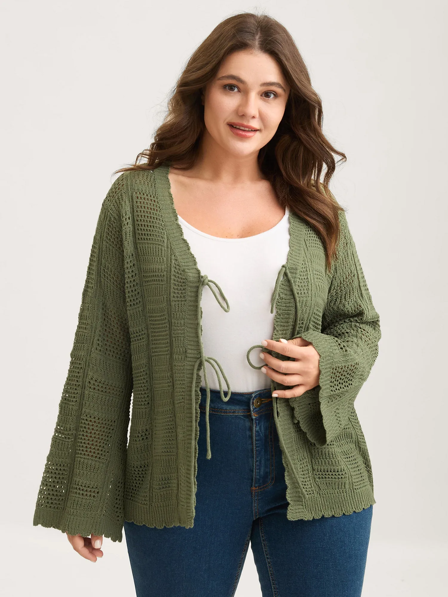 Crochet Textured Front-Tie Knit Cardigan sold by Bloomchic product image thumbnail 2