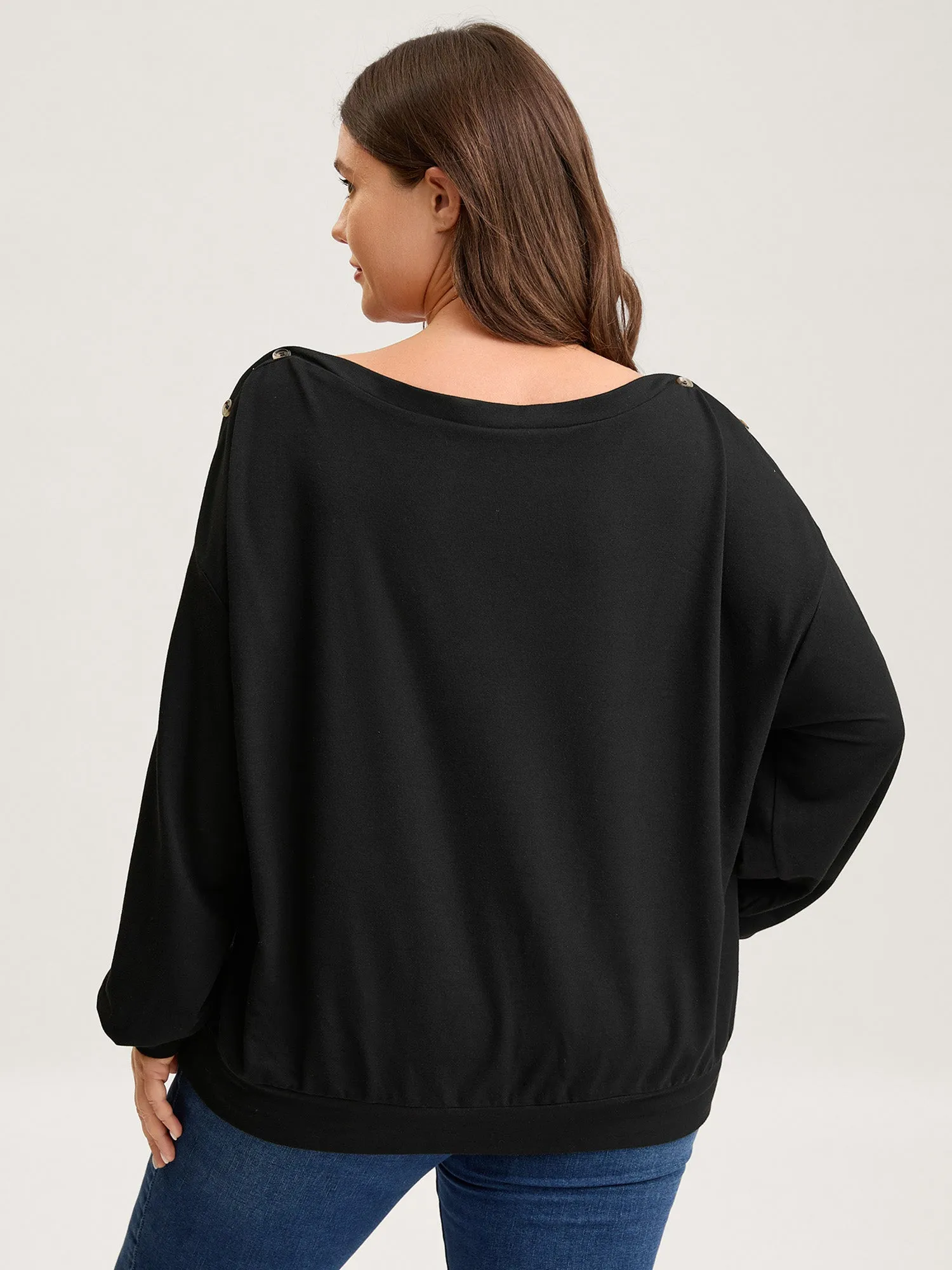 Reversible Off-Shoulder Button Neck Sweatshirt sold by Bloomchic product image thumbnail 5
