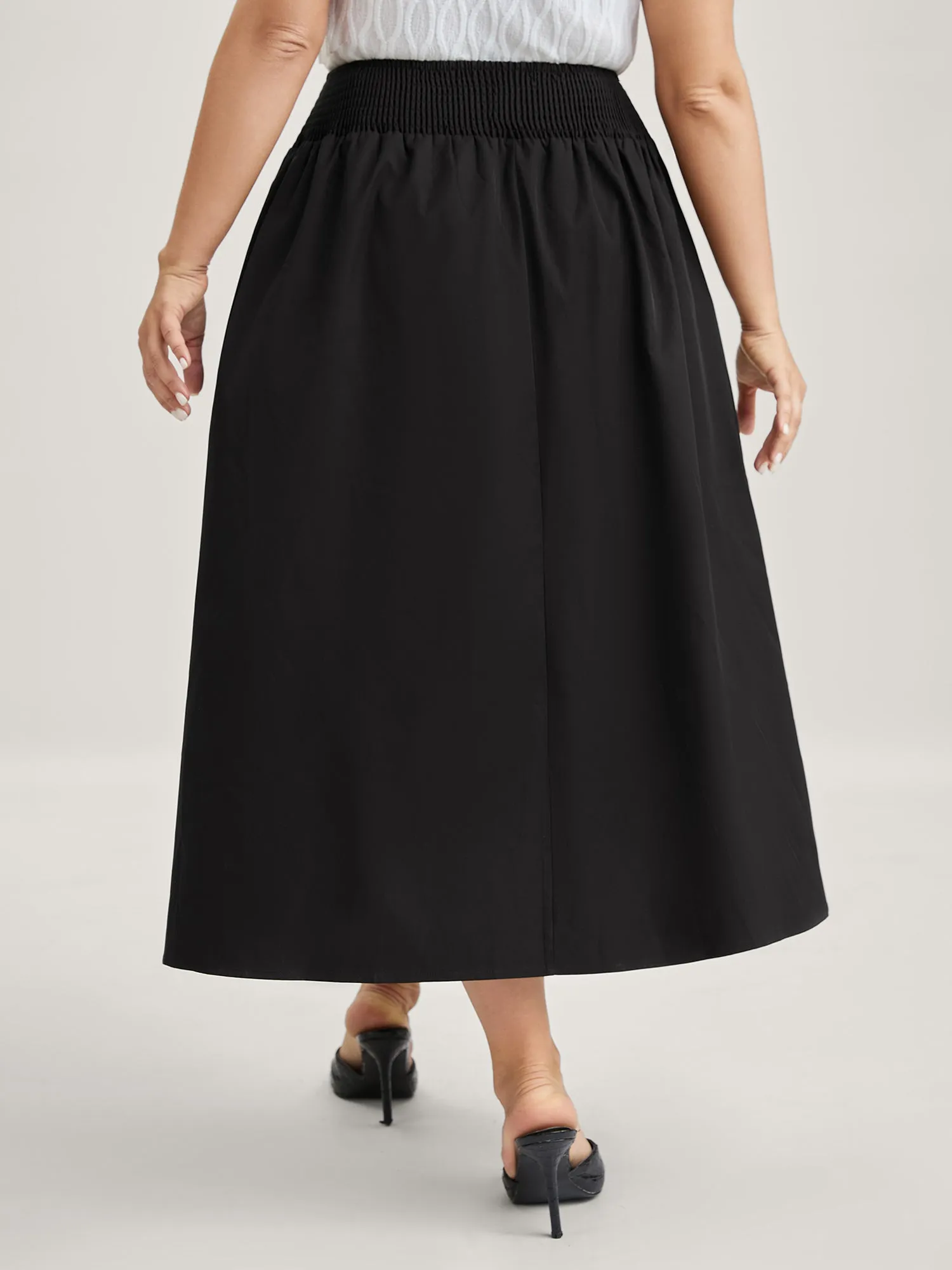 Wide Cinched-Waist Solid Midi Skirt sold by Bloomchic product image thumbnail 4