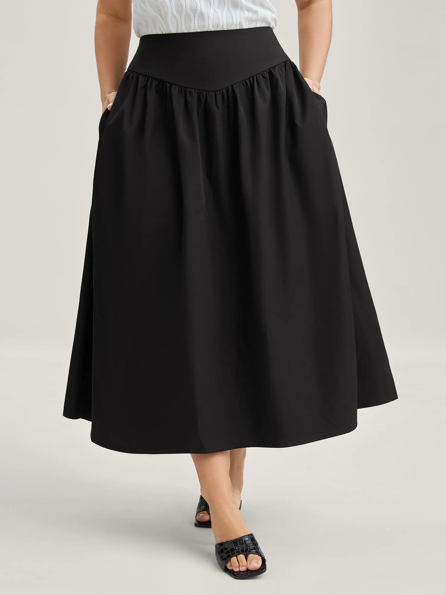 Wide Cinched-Waist Solid Midi Skirt sold by Bloomchic