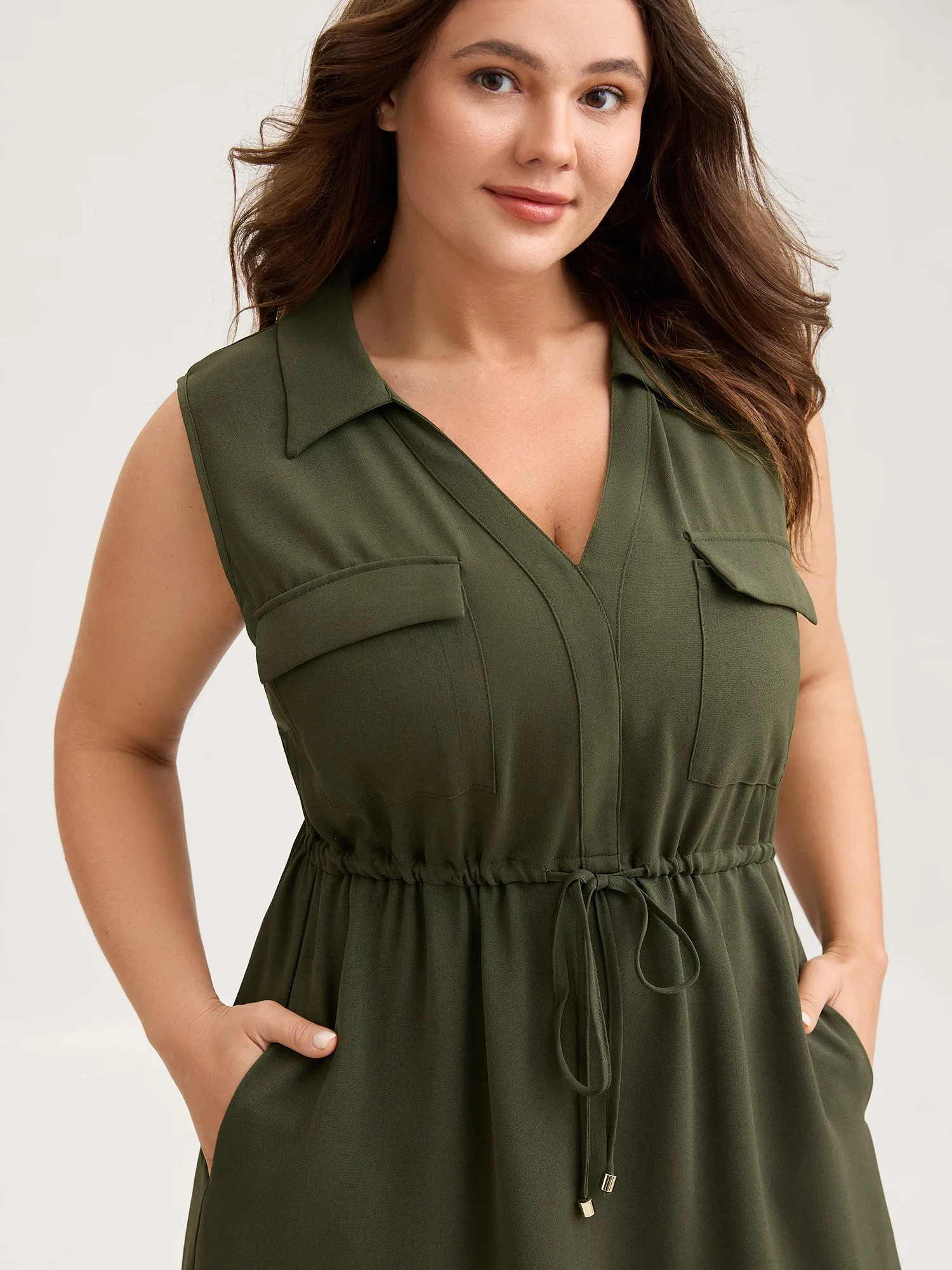 Waist Drawstring Pockets Solid Midi Dress sold by Bloomchic product image thumbnail 2