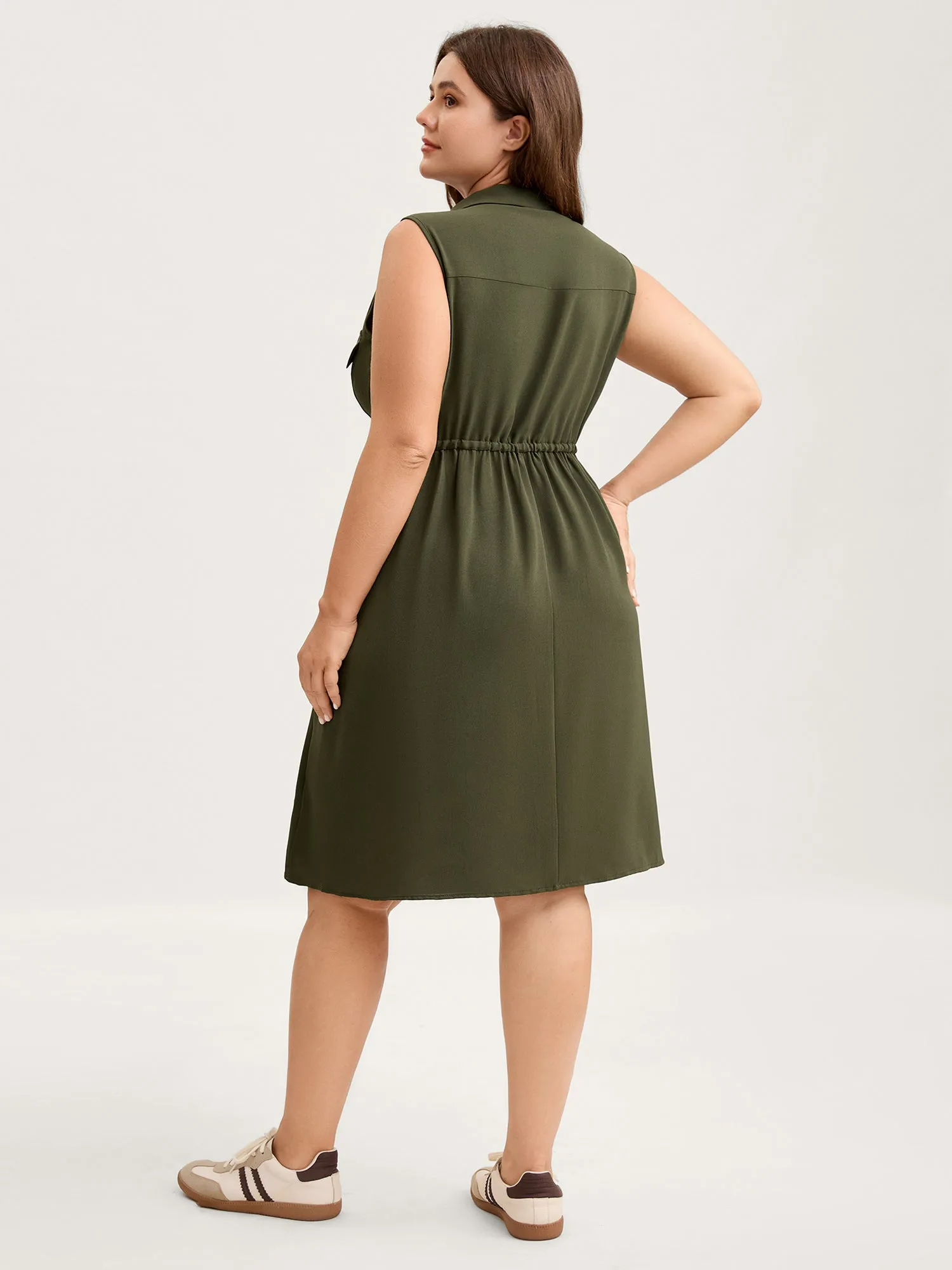 Waist Drawstring Pockets Solid Midi Dress sold by Bloomchic product image thumbnail 4