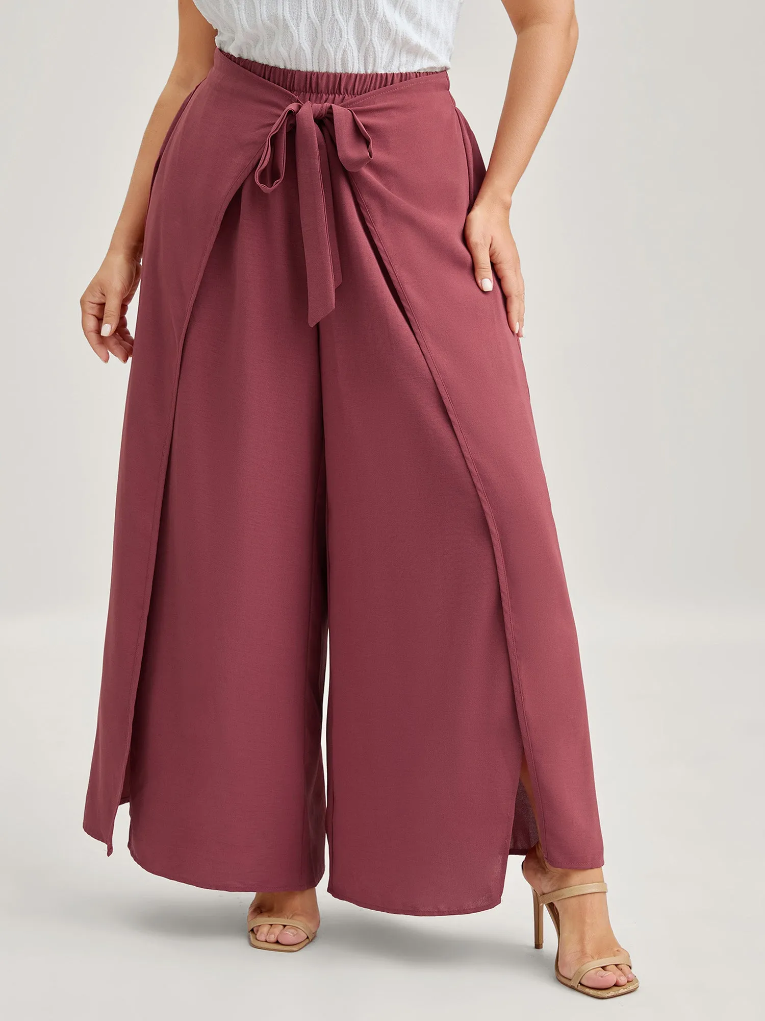 Belted Front Overlap Wide-Leg Pants sold by Bloomchic