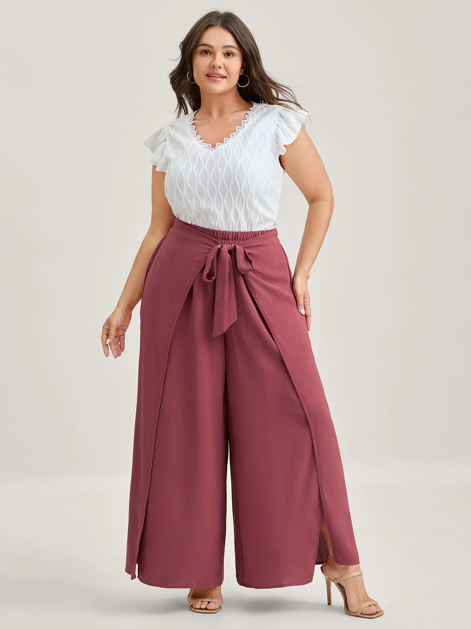 Belted Front Overlap Wide-Leg Pants sold by Bloomchic product image thumbnail 2