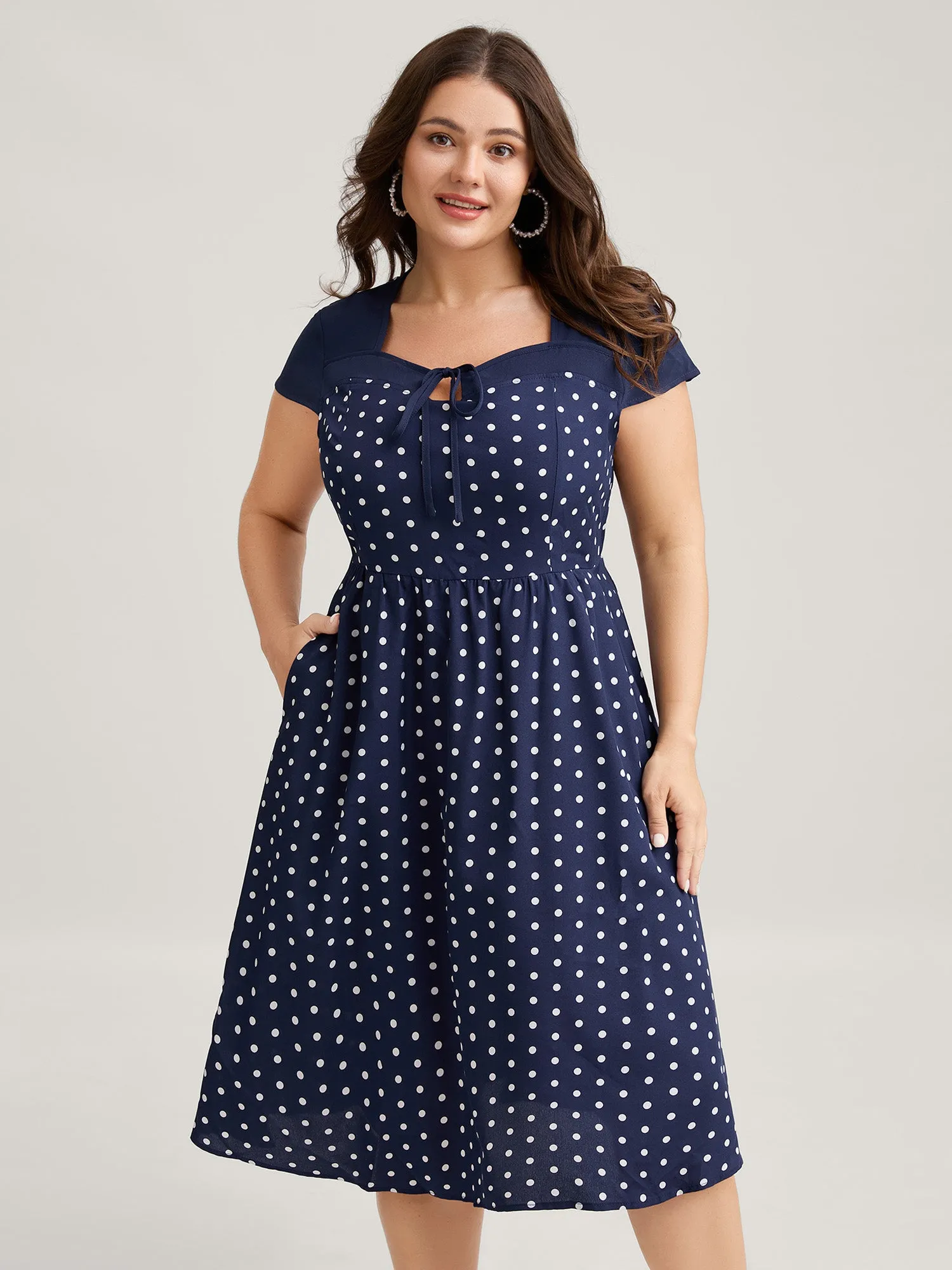 Polka Dots Stretchy Waist Pockets Midi Dress sold by Bloomchic