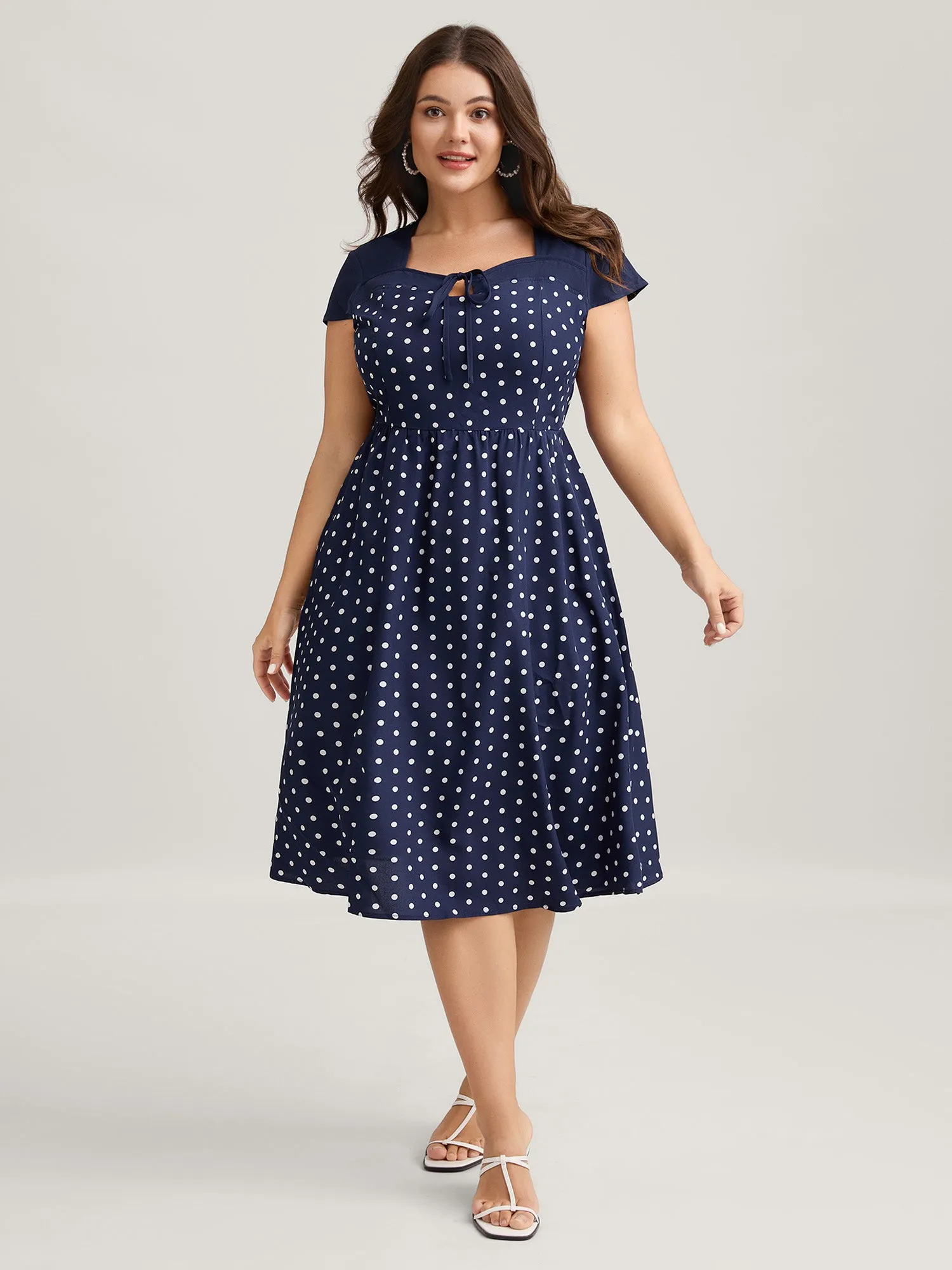 Polka Dots Stretchy Waist Pockets Midi Dress sold by Bloomchic product image thumbnail 3