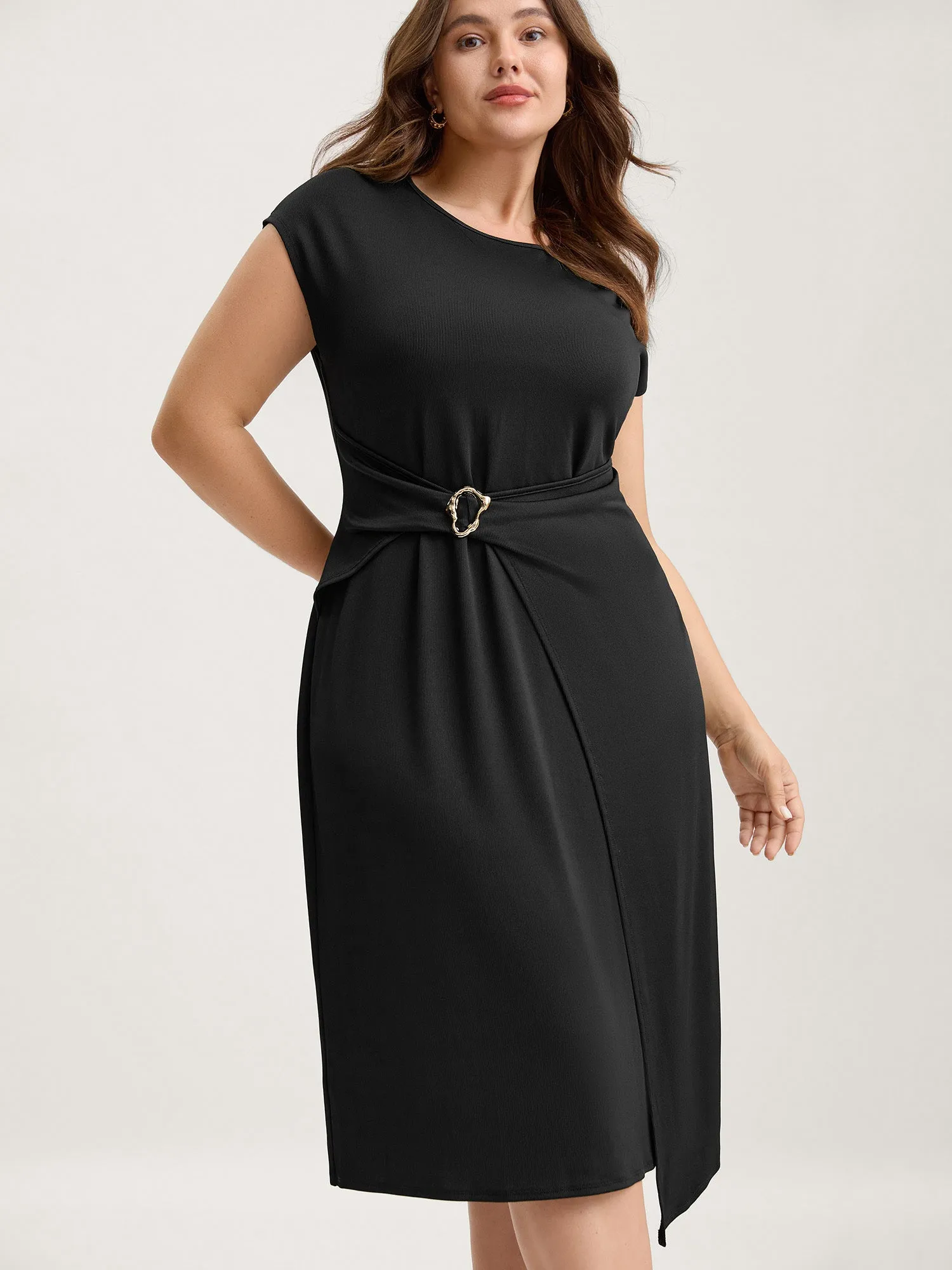 Wrap Style Metal Buckle Midi Dress sold by Bloomchic