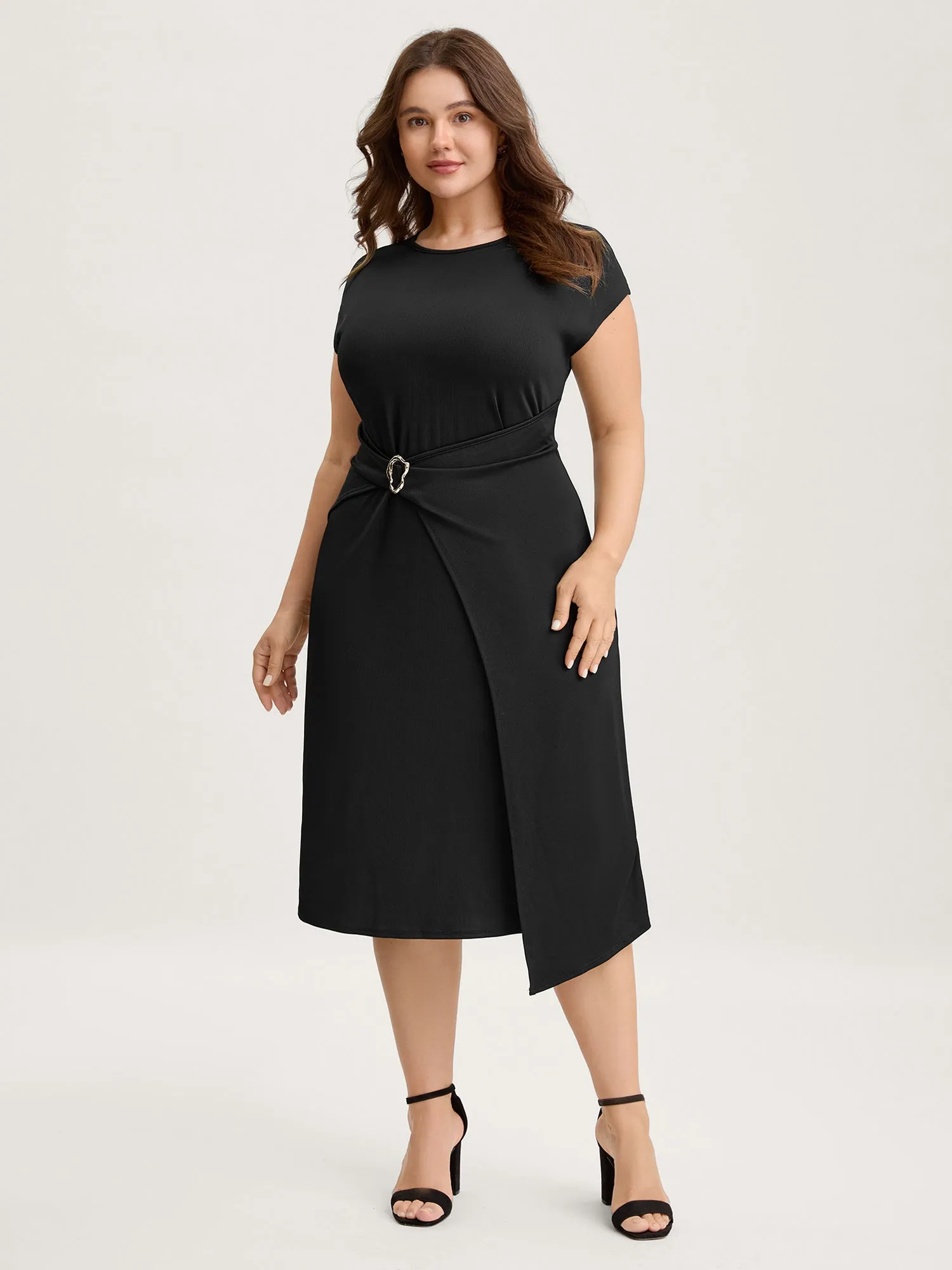 Wrap Style Metal Buckle Midi Dress sold by Bloomchic product image thumbnail 3