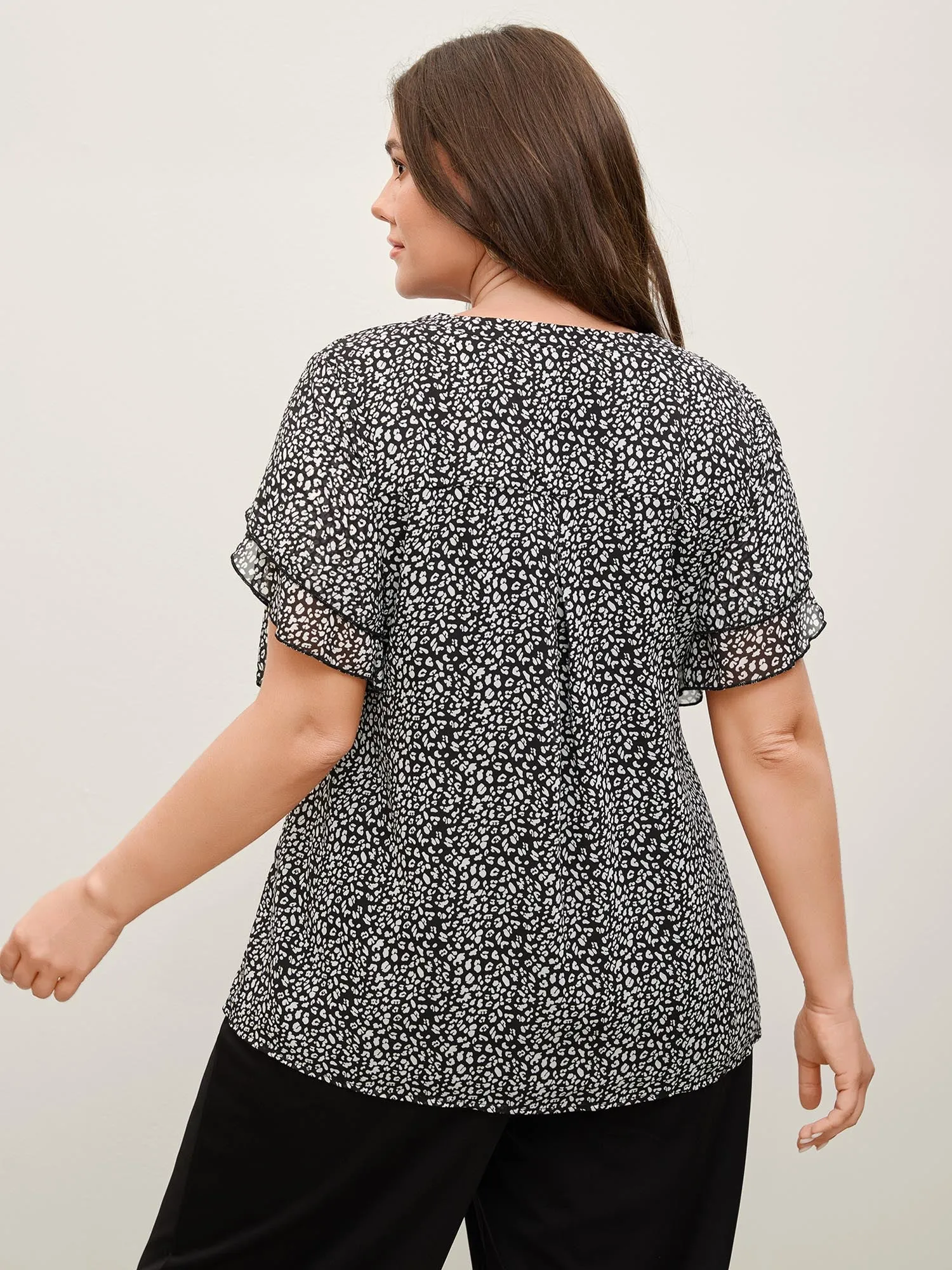 Leopard Print Petal Layered Sleeve Blouse sold by Bloomchic product image thumbnail 4