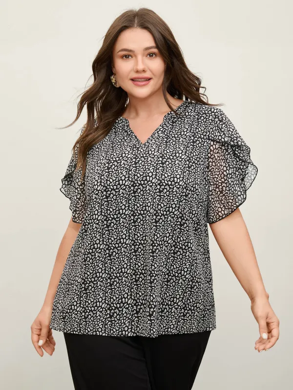 Leopard Print Petal Layered Sleeve Blouse sold by Bloomchic