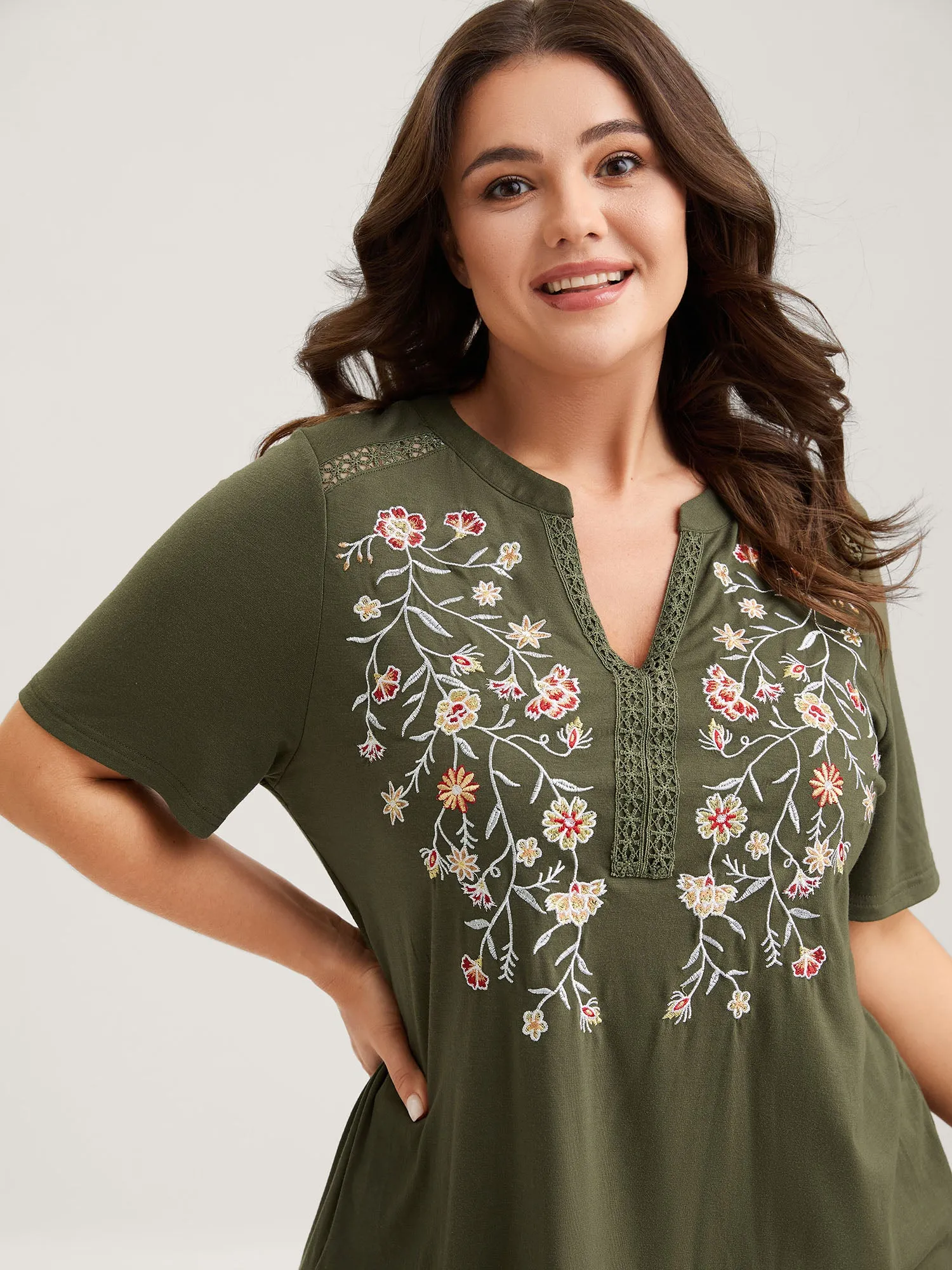 Floral Embroidery Lace Trim T-Shirt sold by Bloomchic product image thumbnail 2