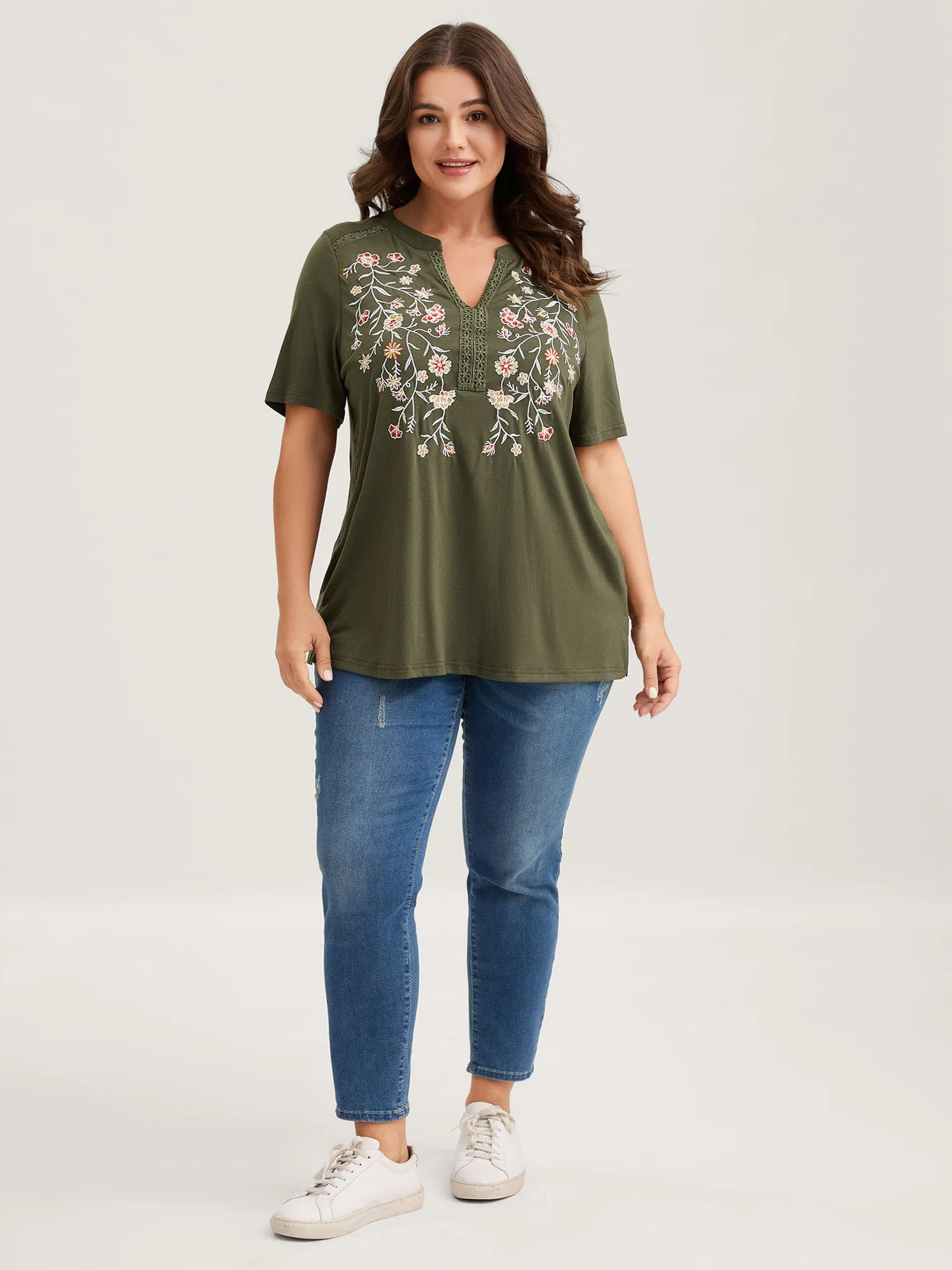 Floral Embroidery Lace Trim T-Shirt sold by Bloomchic product image thumbnail 3