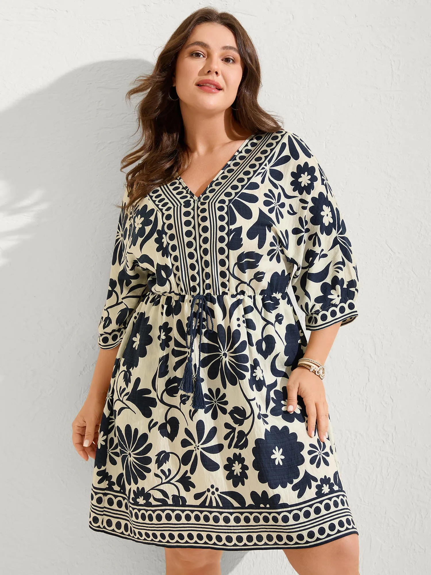 Floral Waist-Drawstring Tassel Midi Dress sold by Bloomchic