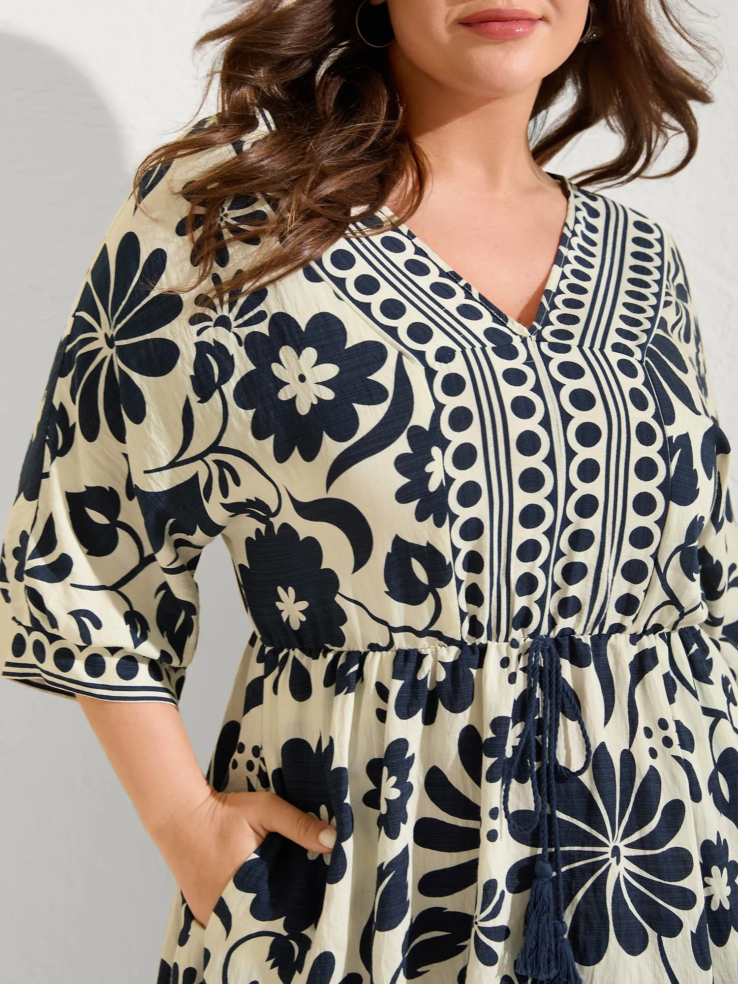 Floral Waist-Drawstring Tassel Midi Dress sold by Bloomchic product image thumbnail 2