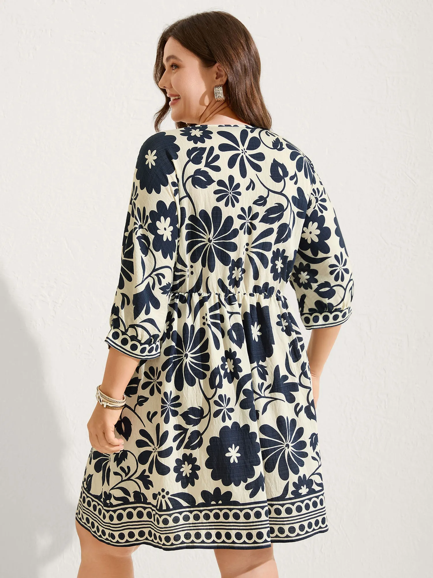 Floral Waist-Drawstring Tassel Midi Dress sold by Bloomchic product image thumbnail 4