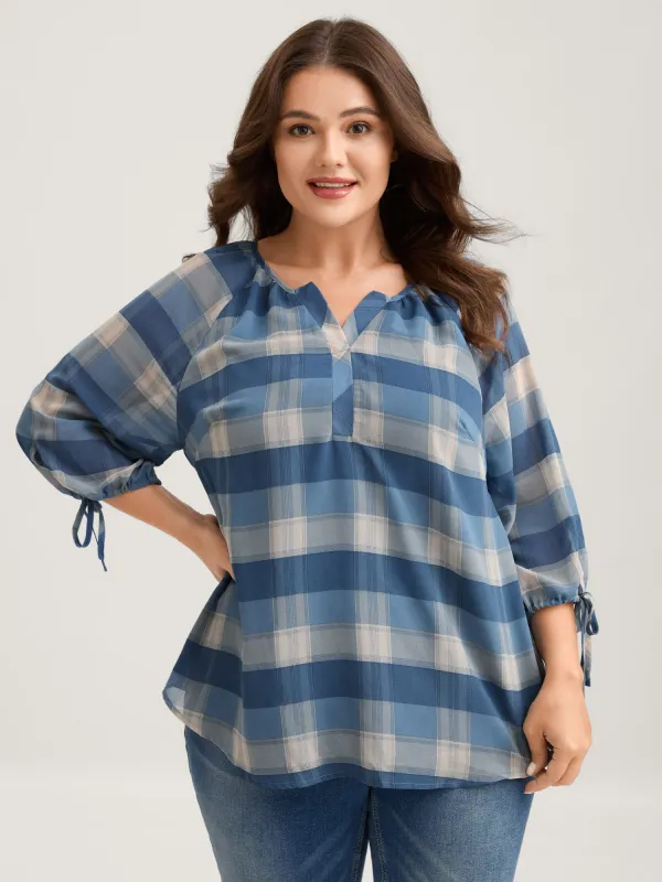 Plaid Print Notched Collar Blouse sold by Bloomchic