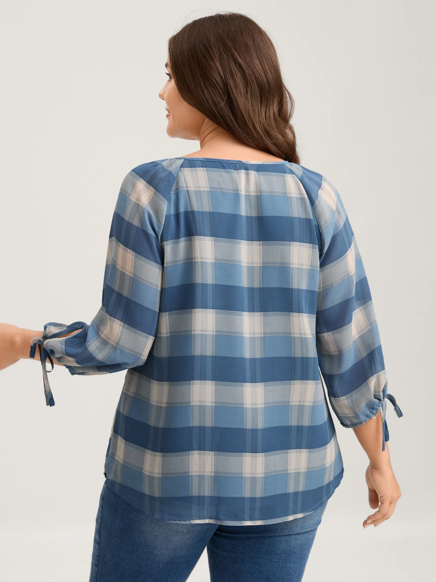 Plaid Print Notched Collar Blouse sold by Bloomchic product image thumbnail 4