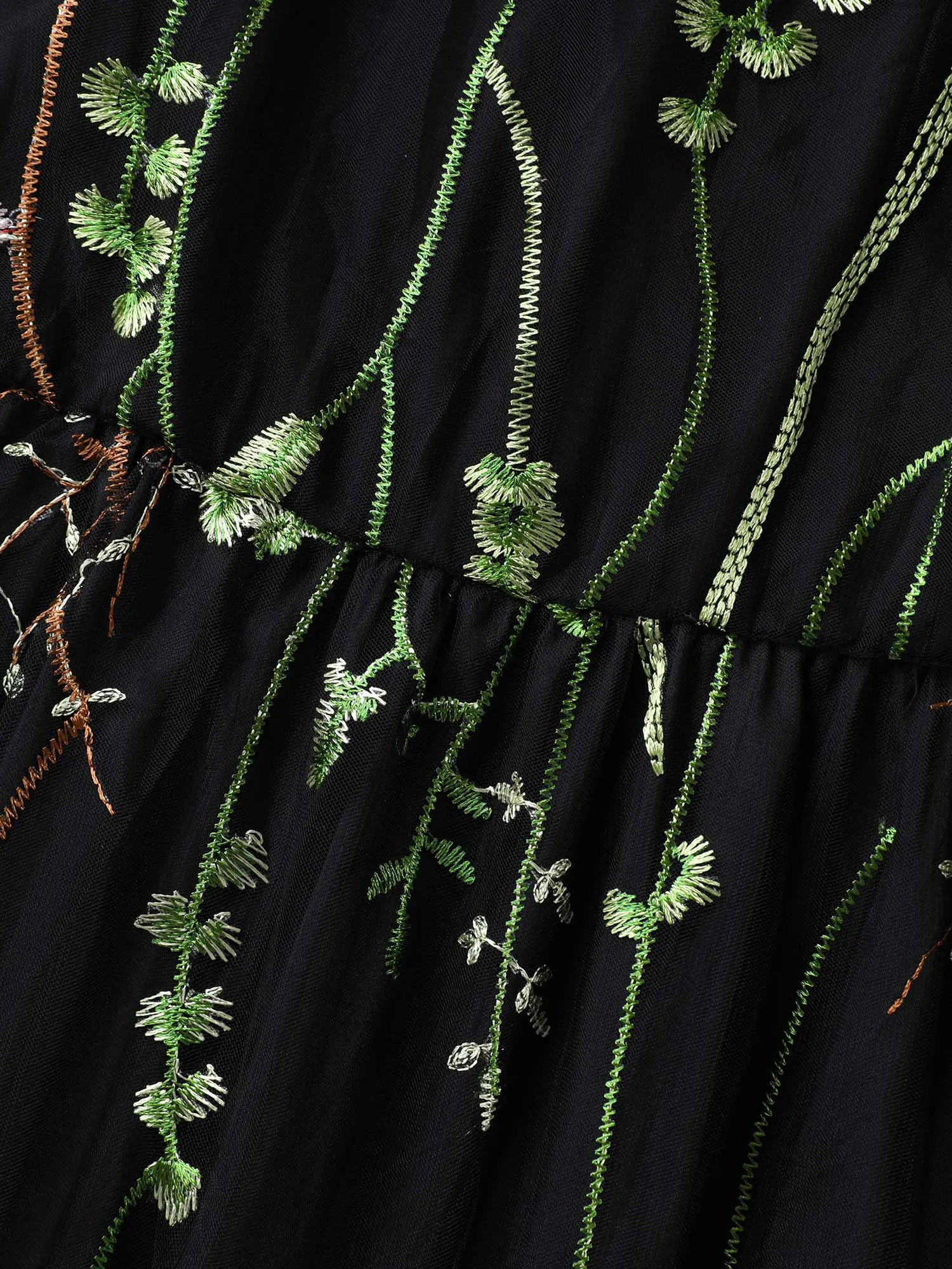 Plant Embroidery Sheer Cinched-Waist Midi Dress sold by Bloomchic product image thumbnail 5