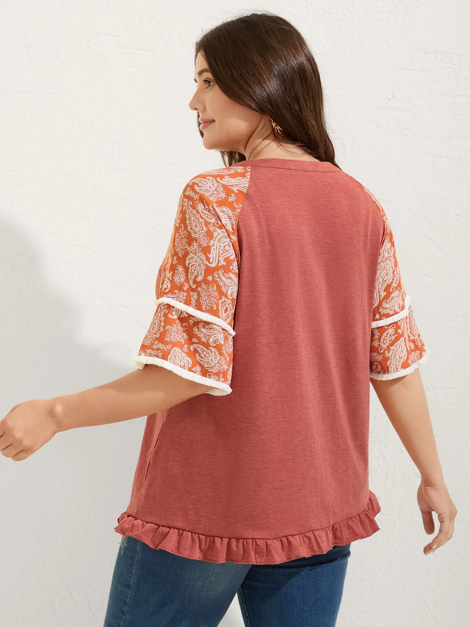 Supersoft Rayon Tassel Paisley Sleeve T-Shirt sold by Bloomchic product image thumbnail 5
