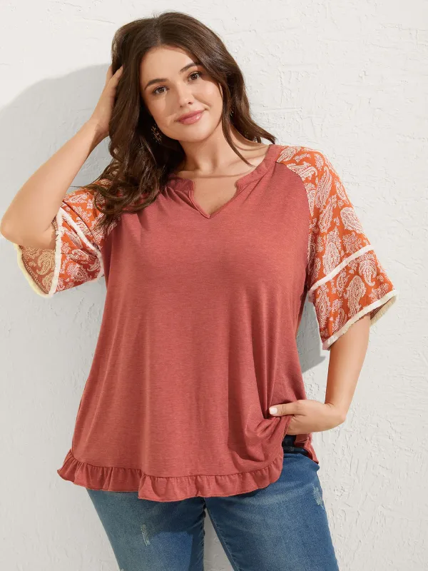 Supersoft Rayon Tassel Paisley Sleeve T-Shirt sold by Bloomchic