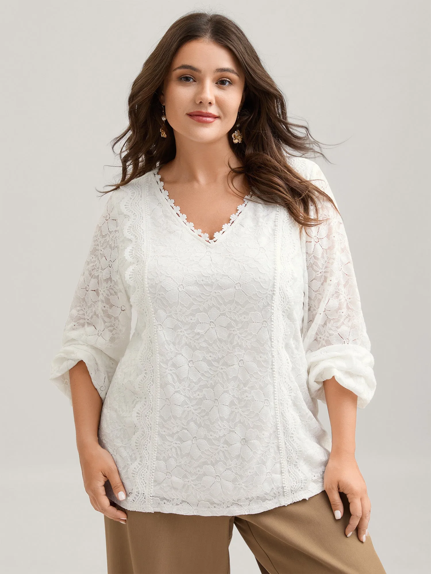 Stretchy Floral Lace V-Neck Blouse sold by Bloomchic